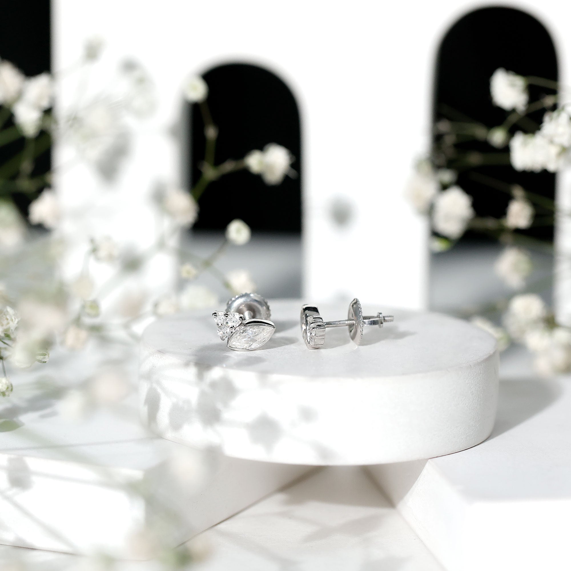 Marquise Shape Moissanite Stud Earrings with Screw Back D-VS1 - Rosec Jewels