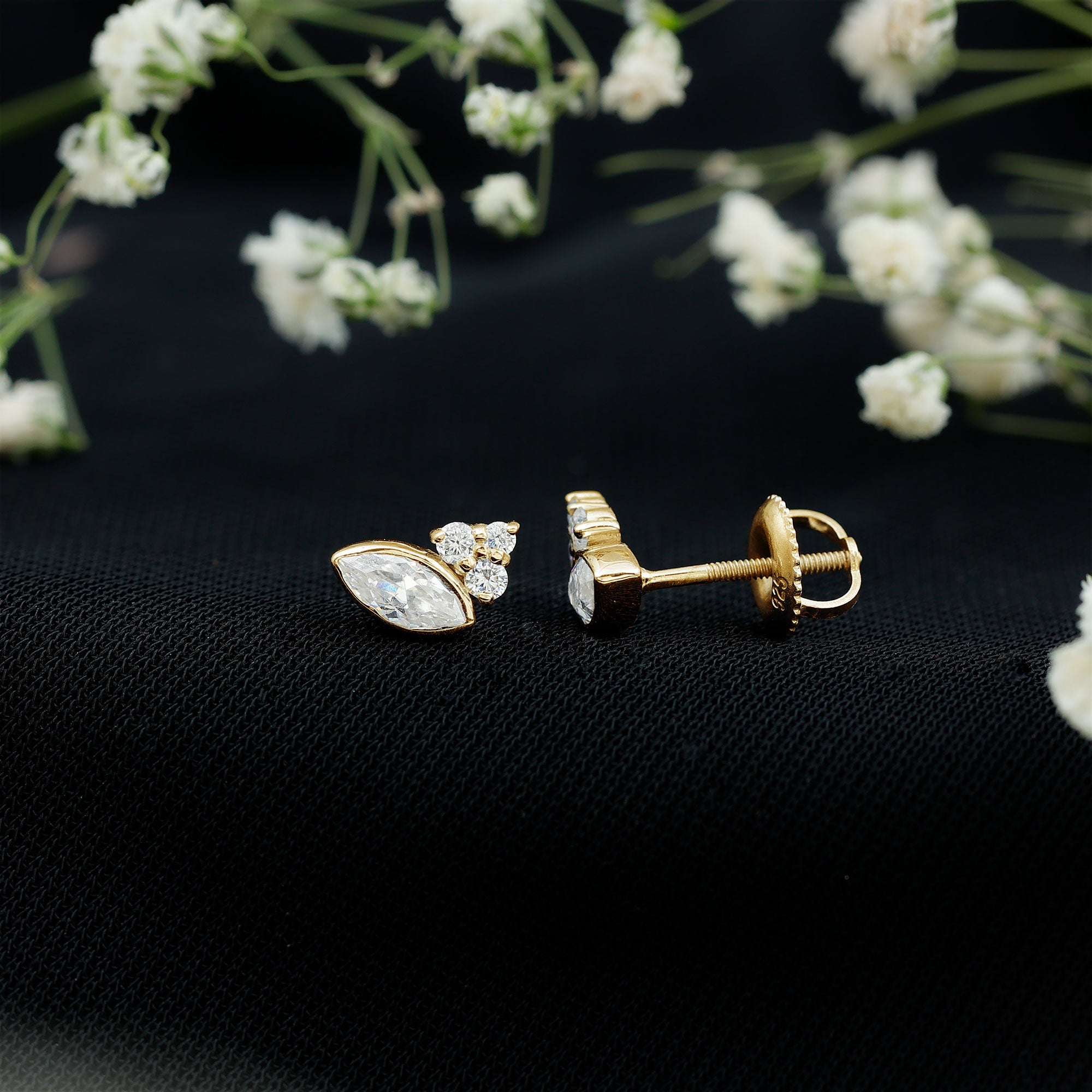 Marquise Shape Moissanite Stud Earrings with Screw Back D-VS1 - Rosec Jewels