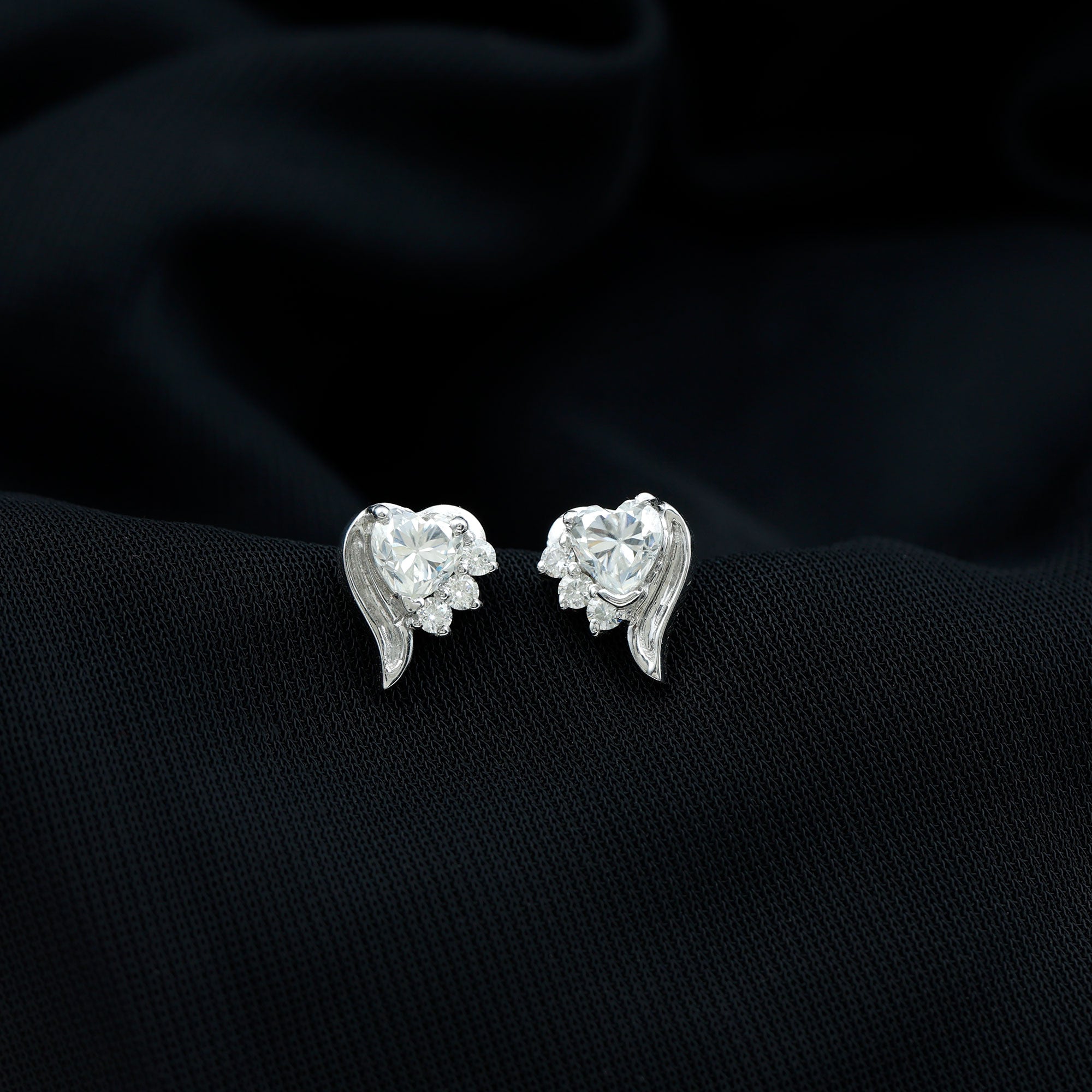 Heart Shape Moissanite Stud Earrings with Screw Back D-VS1 - Rosec Jewels