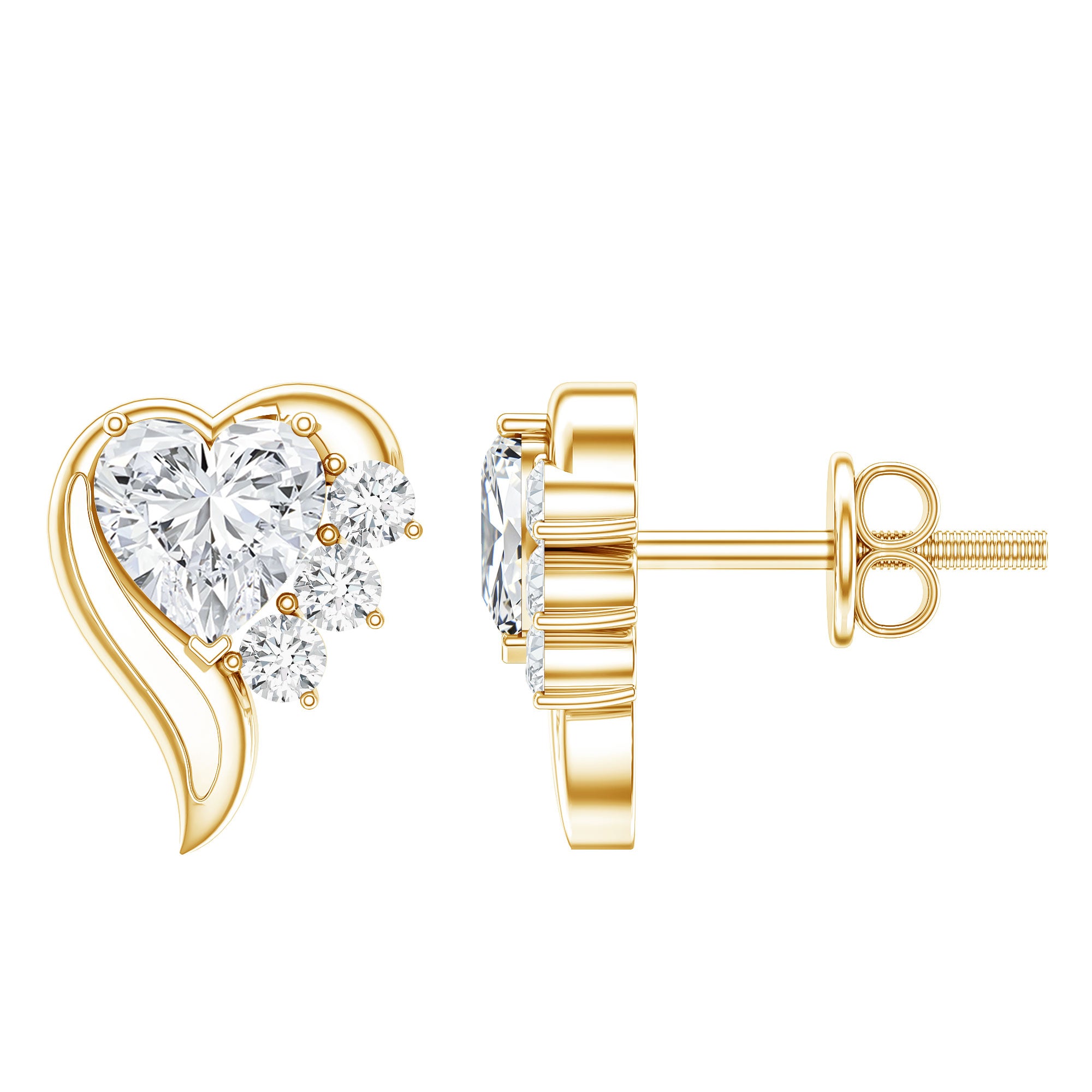Heart Shape Moissanite Stud Earrings with Screw Back D-VS1 - Rosec Jewels