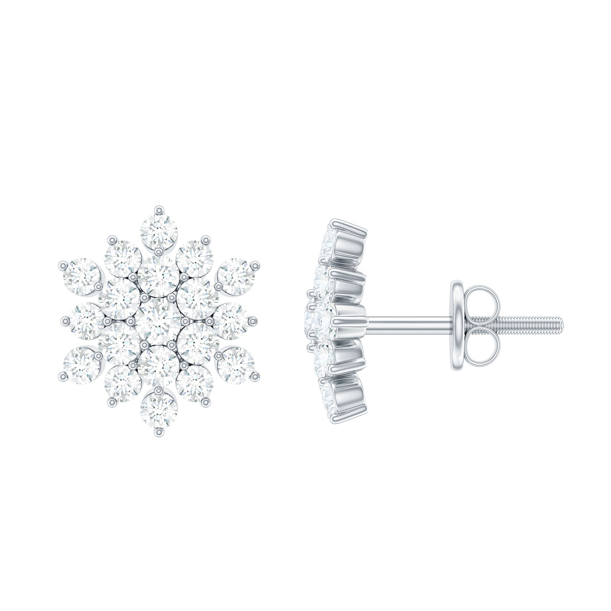 Certified Moissanite Cluster Stud Earrings for Women D-VS1 - Rosec Jewels