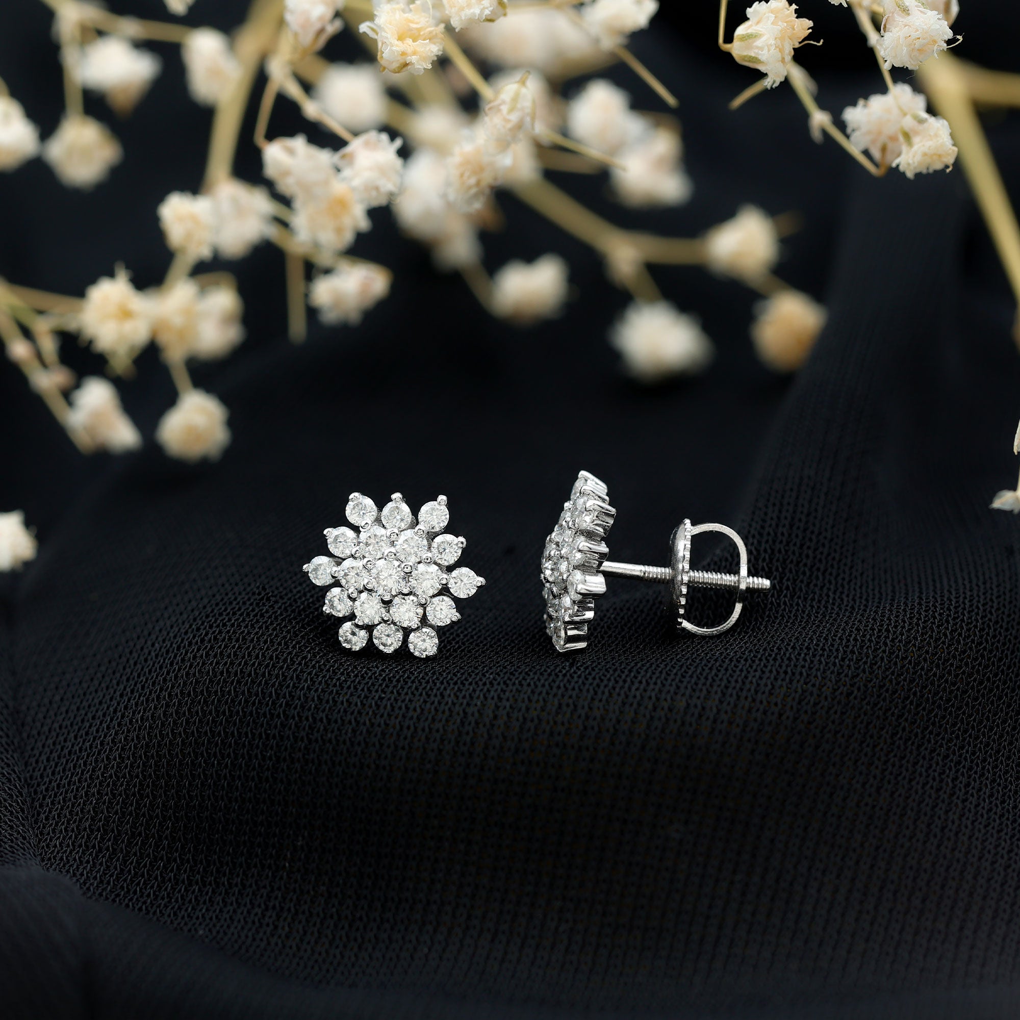 Certified Moissanite Cluster Stud Earrings for Women D-VS1 - Rosec Jewels