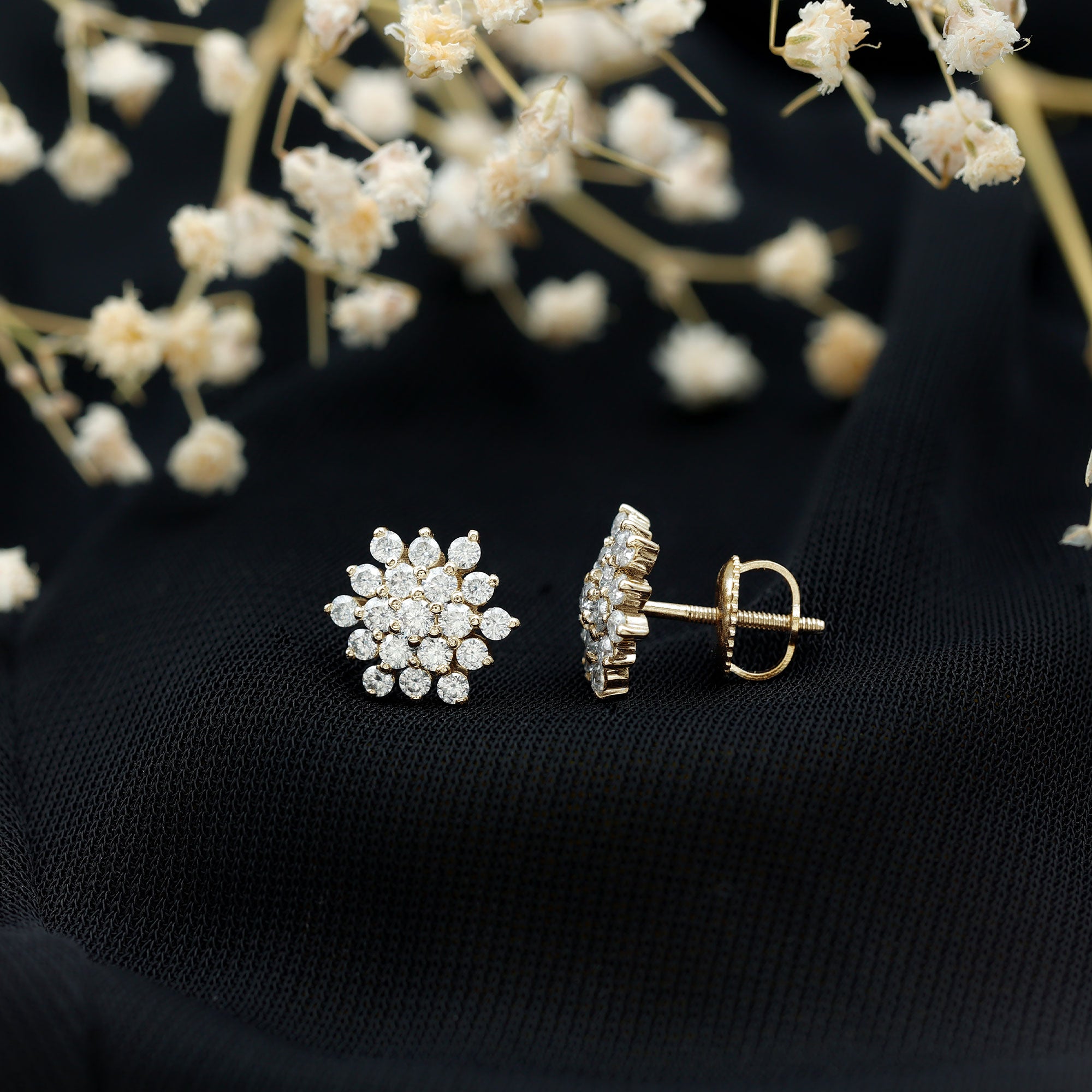 Certified Moissanite Cluster Stud Earrings for Women D-VS1 - Rosec Jewels