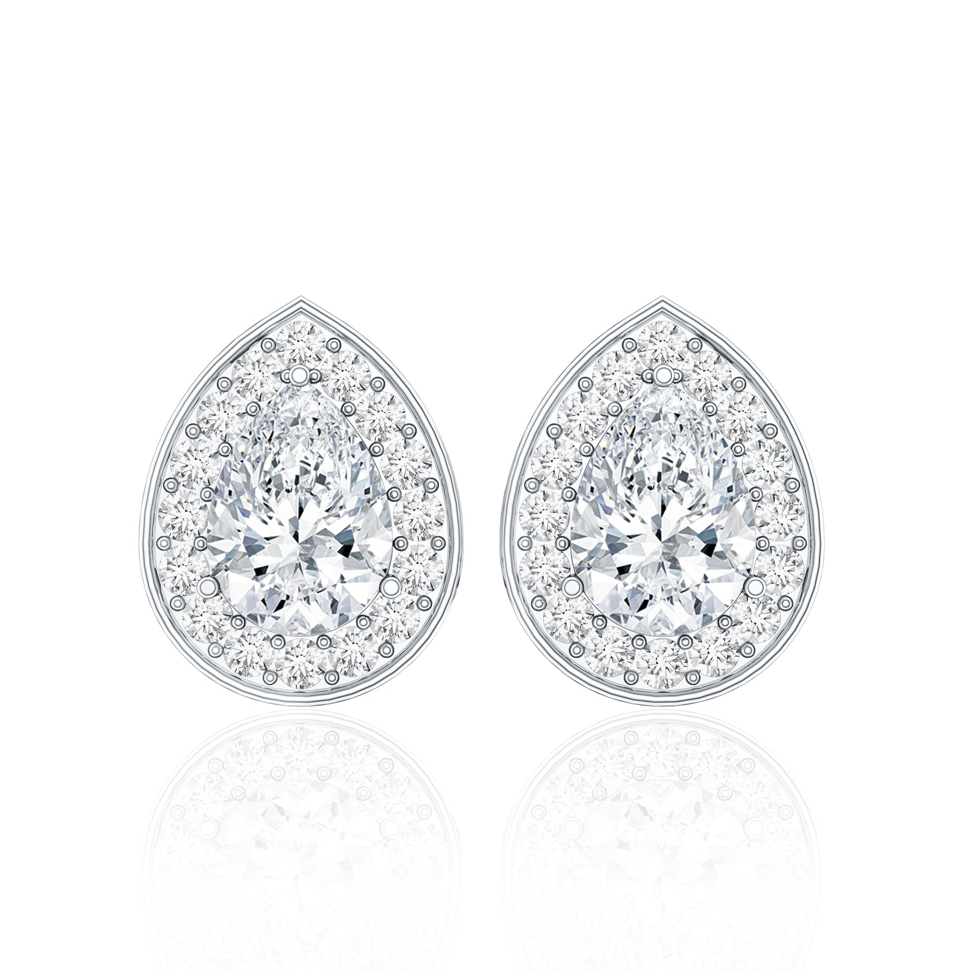 Certified Pear Shape Moissanite Teardrop Earrings with Halo D-VS1 - Rosec Jewels