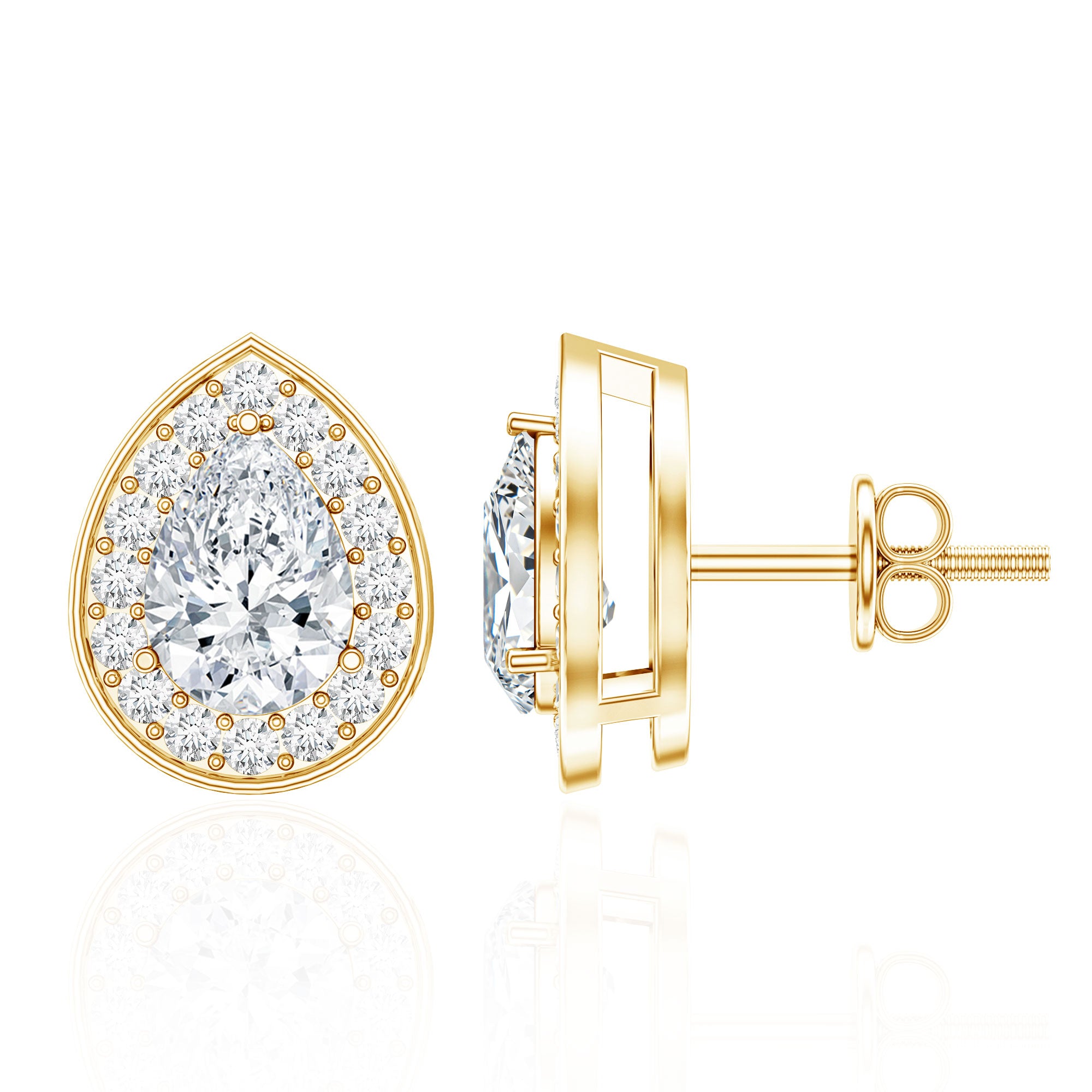 Certified Pear Shape Moissanite Teardrop Earrings with Halo D-VS1 - Rosec Jewels