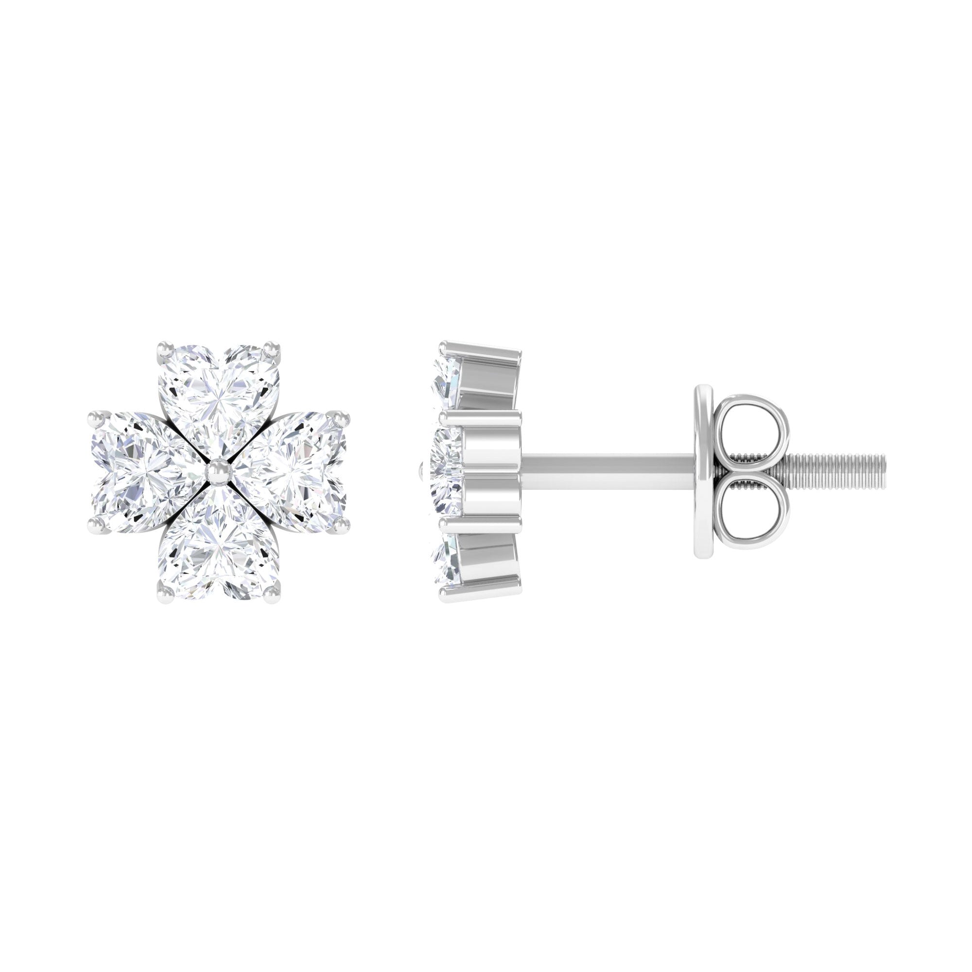 1 CT Heart Shape Moissanite Silver Flower Stud Earrings Moissanite - ( D-VS1 ) - Color and Clarity 92.5 Sterling Silver - Rosec Jewels