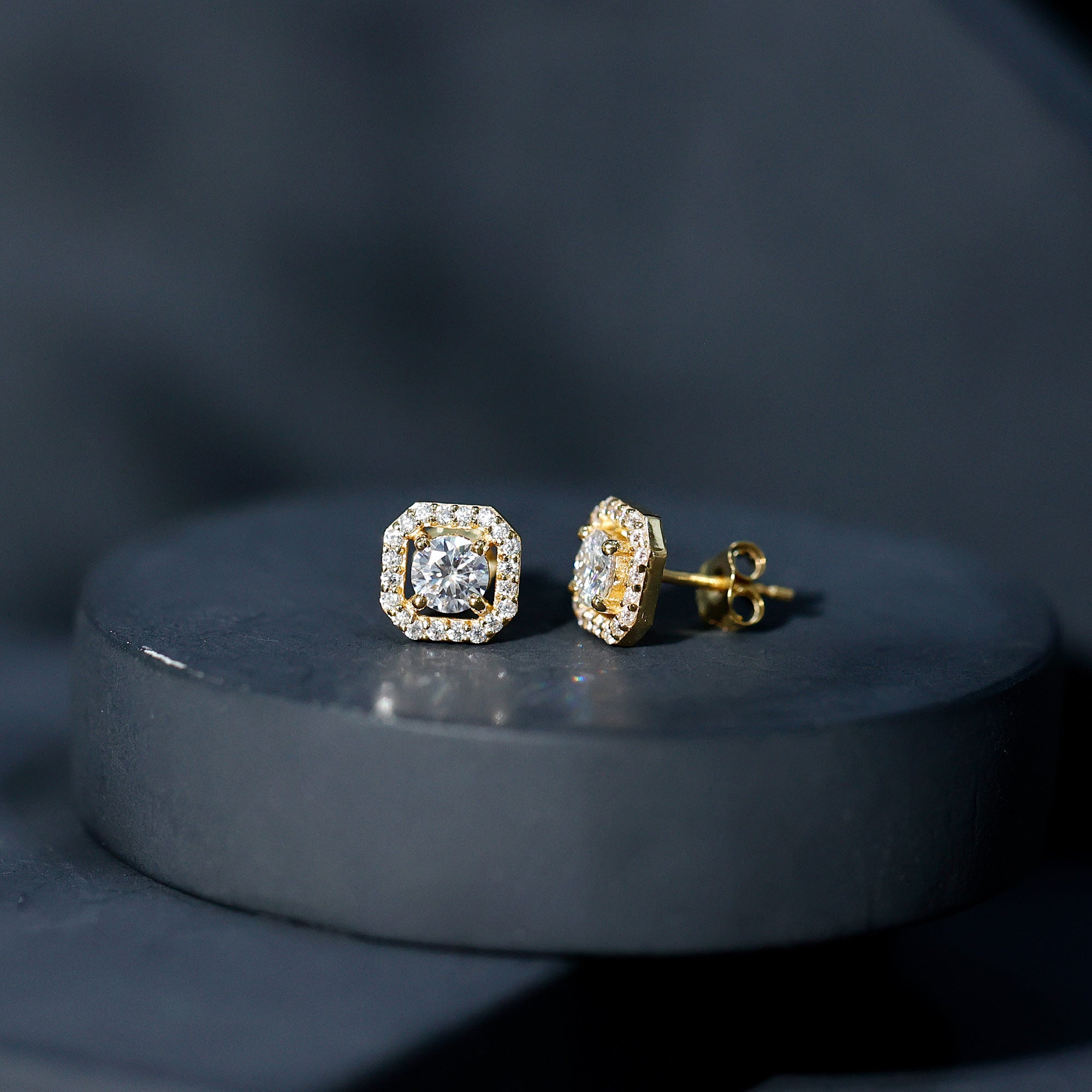 Round Cut Certified Moissanite Halo Stud Earrings with Screw Back D-VS1 - Rosec Jewels