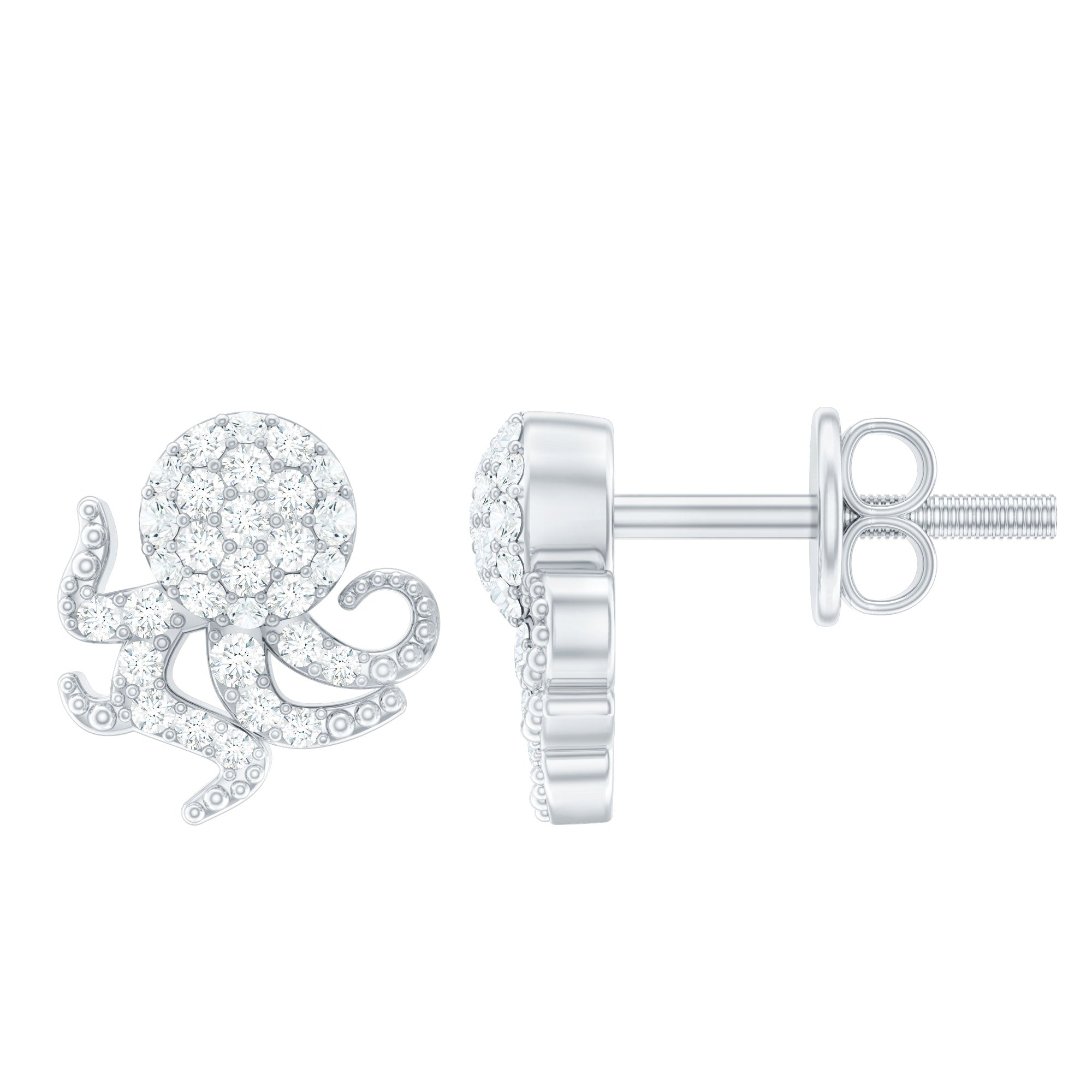 1/4 CT Real Diamond Octopus Stud Earrings in Gold