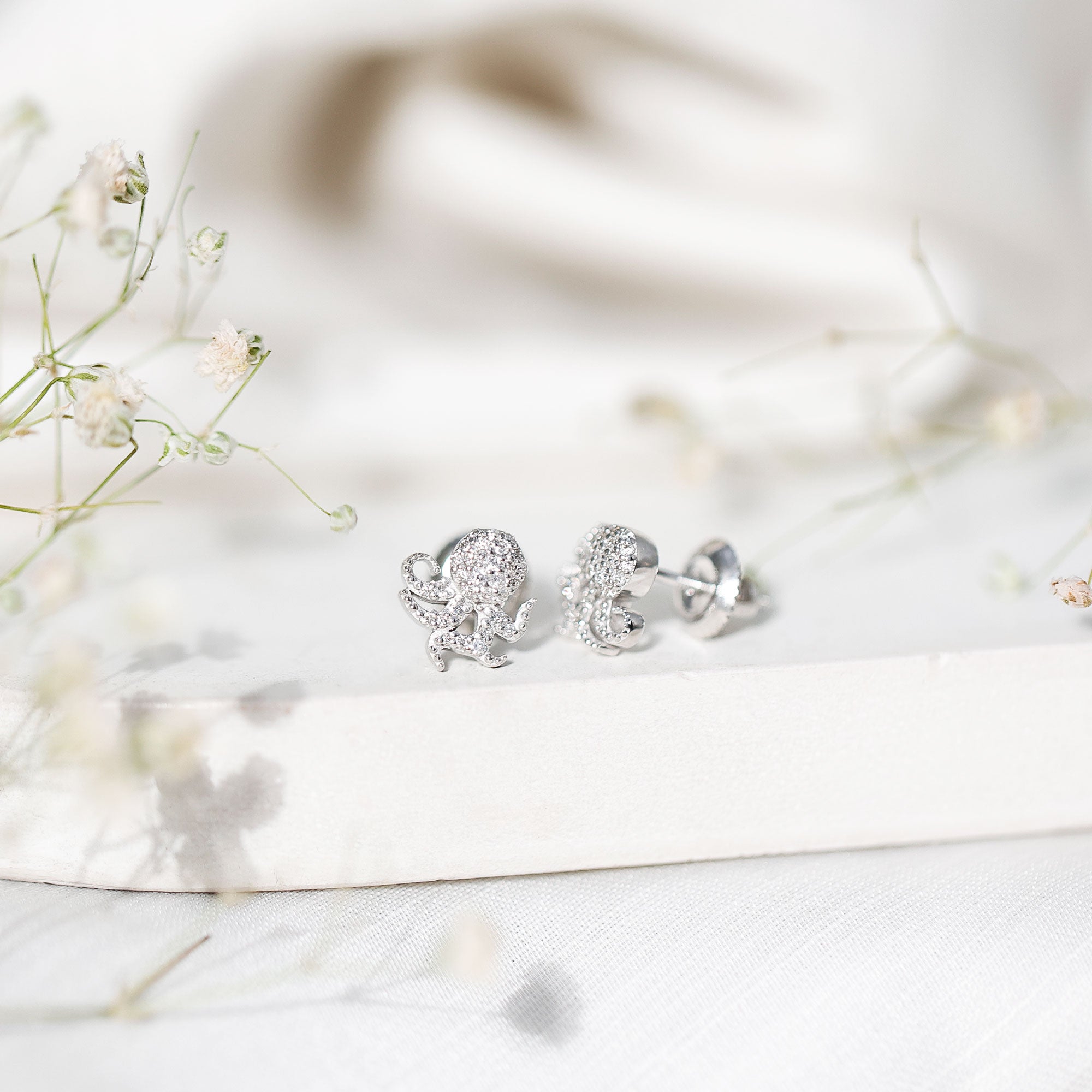 Real Diamond Octopus Stud Earrings for Women Natural - ( HI-SI ) - Rosec Jewels