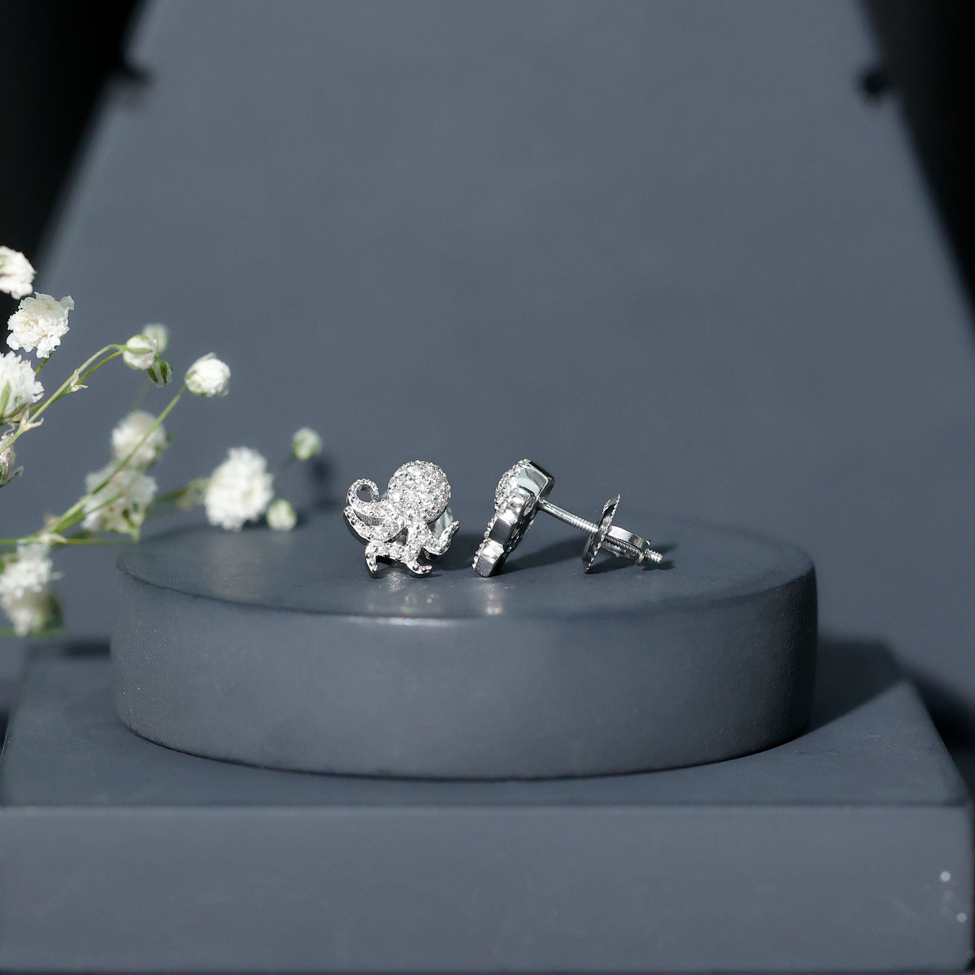 Real Diamond Octopus Stud Earrings for Women Natural - ( HI-SI ) - Rosec Jewels