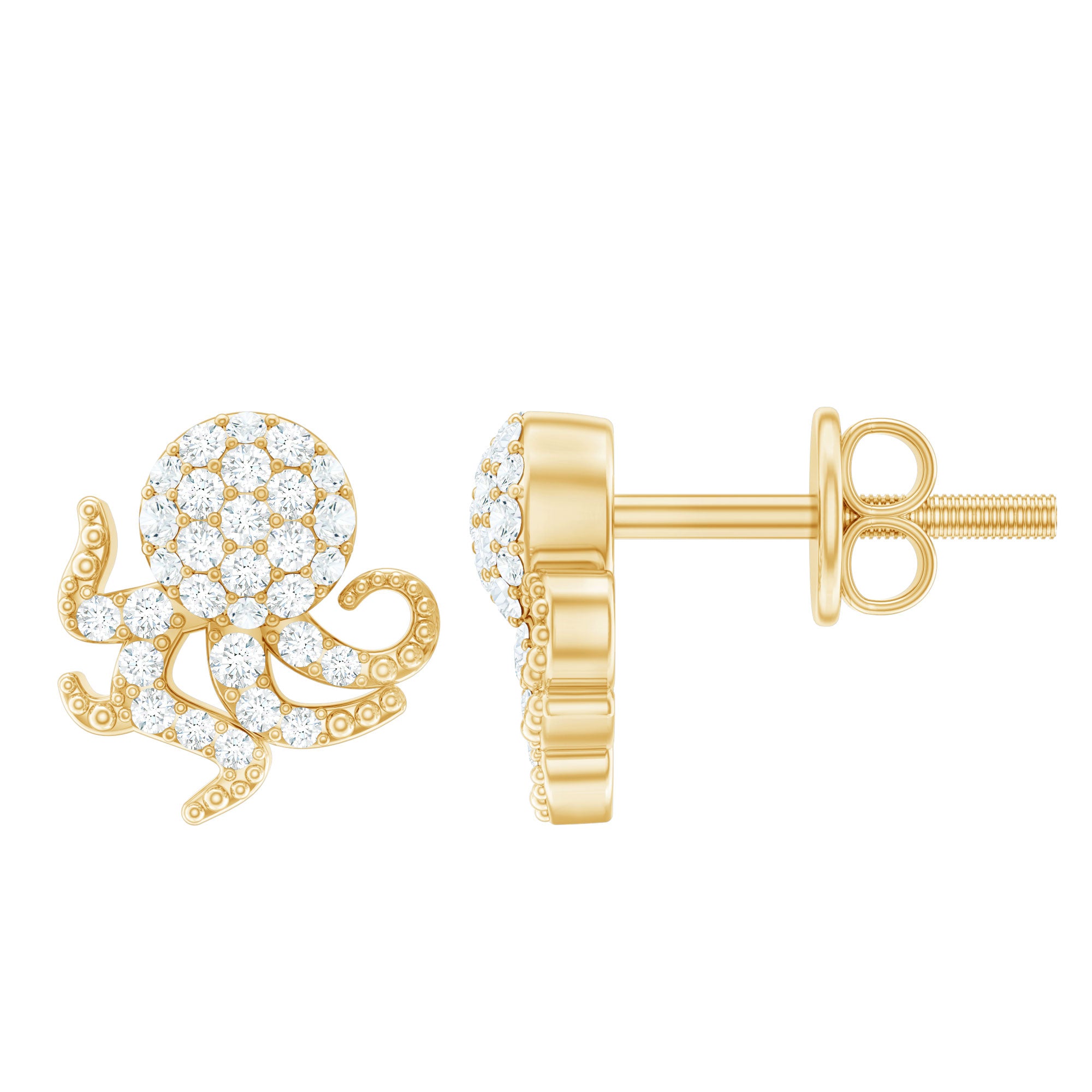Real Diamond Octopus Stud Earrings for Women Natural - ( HI-SI ) - Rosec Jewels