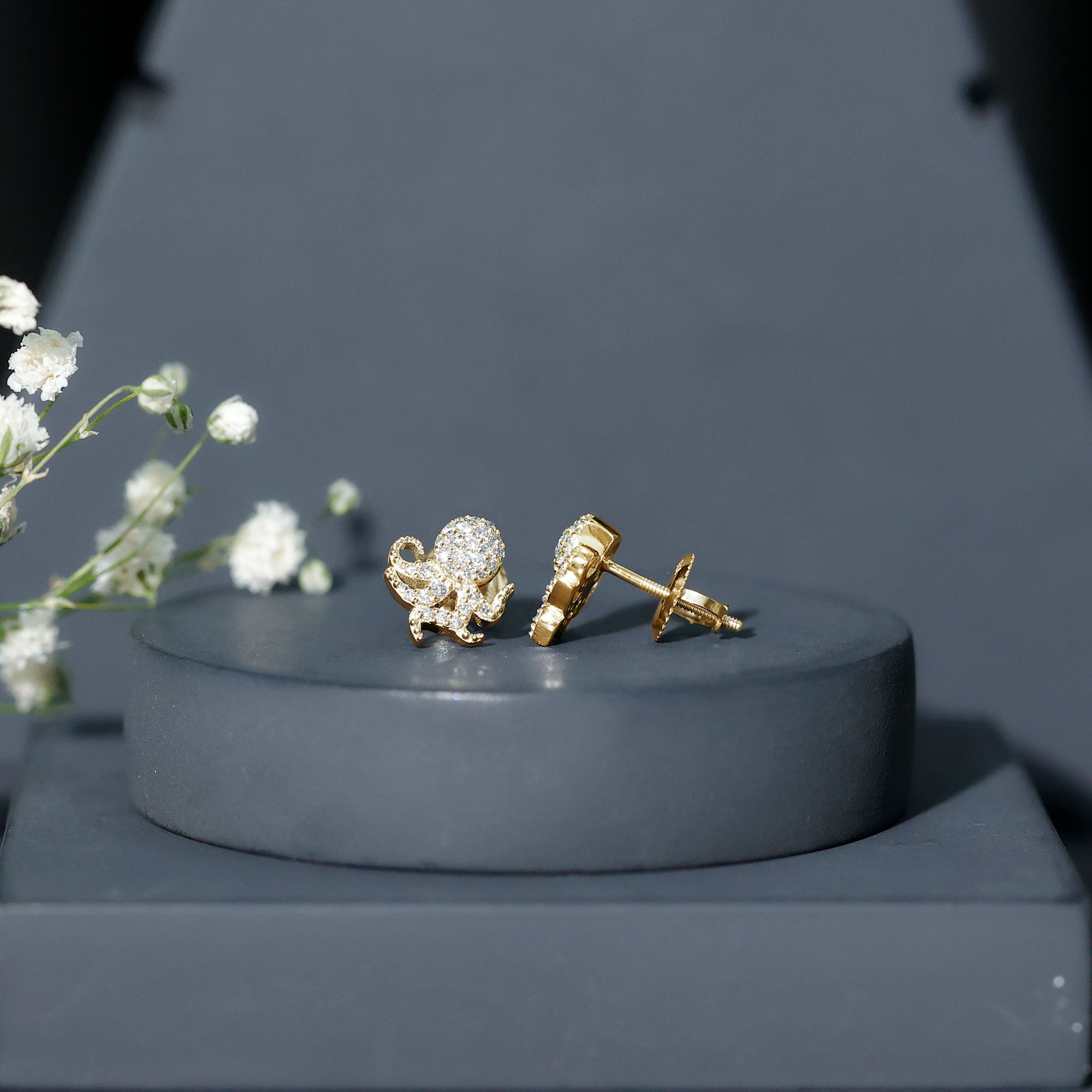 Real Diamond Octopus Stud Earrings for Women Natural - ( HI-SI ) - Rosec Jewels