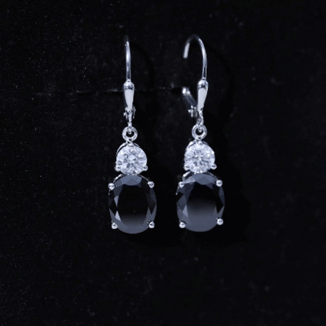 8 Carat Oval Lab Grown Black Diamond Drop Earrings in Silver AAAA ( Synthetic ) 92.5 Sterling Silver - Rosec Jewels