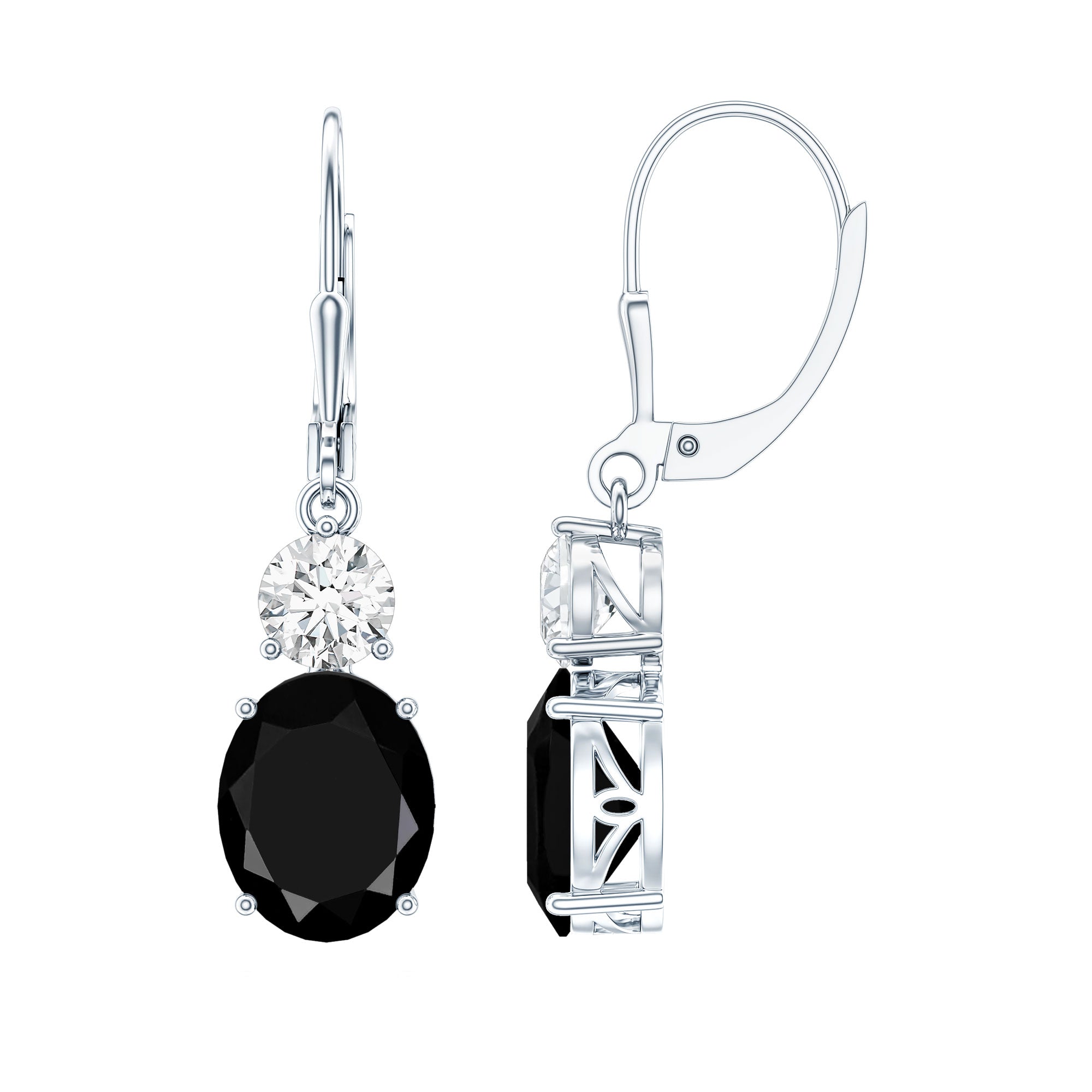 8 Carat Oval Lab Grown Black Diamond Drop Earrings in Silver AAAA ( Synthetic ) 92.5 Sterling Silver - Rosec Jewels