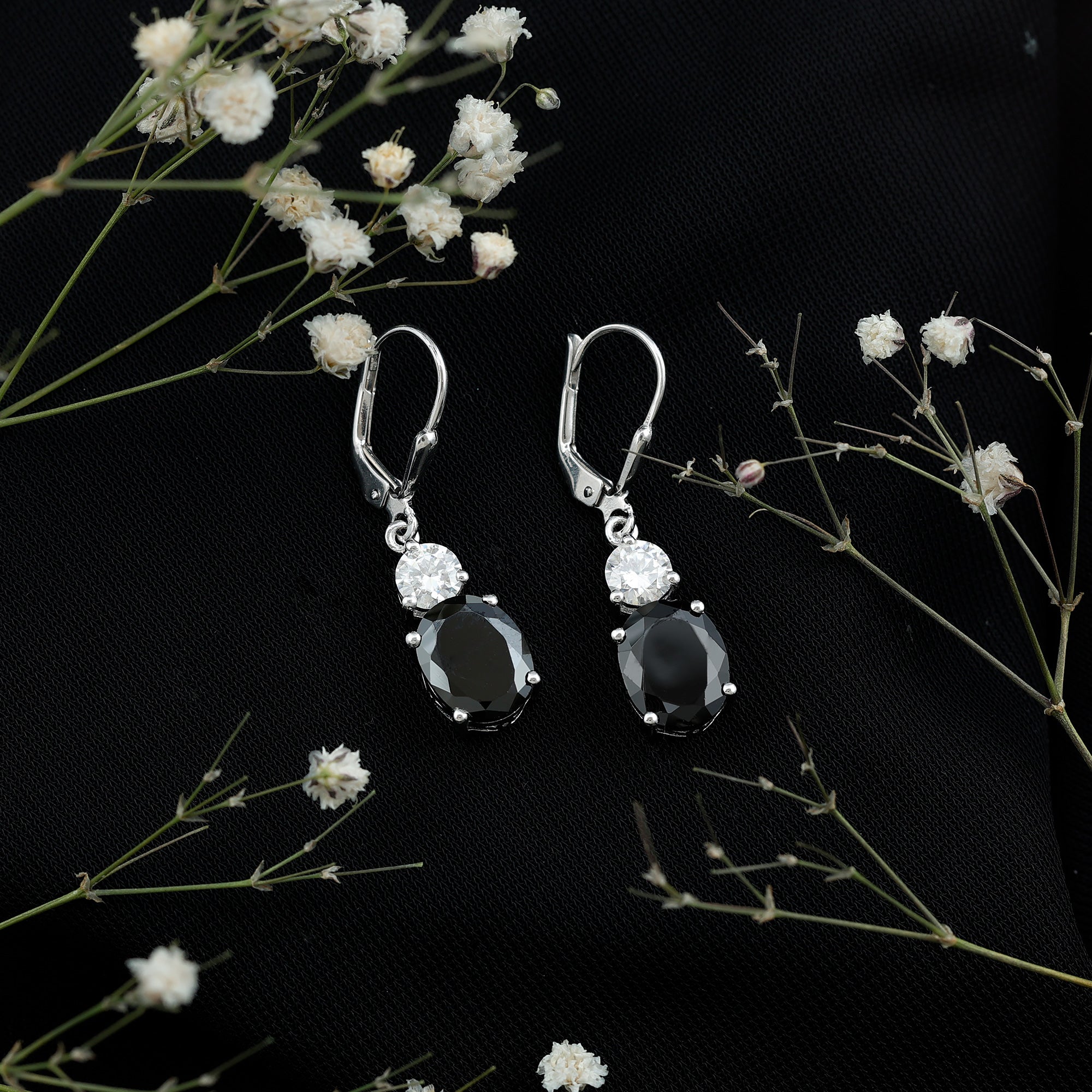 8 Carat Oval Lab Grown Black Diamond Drop Earrings in Silver AAAA ( Synthetic ) 92.5 Sterling Silver - Rosec Jewels
