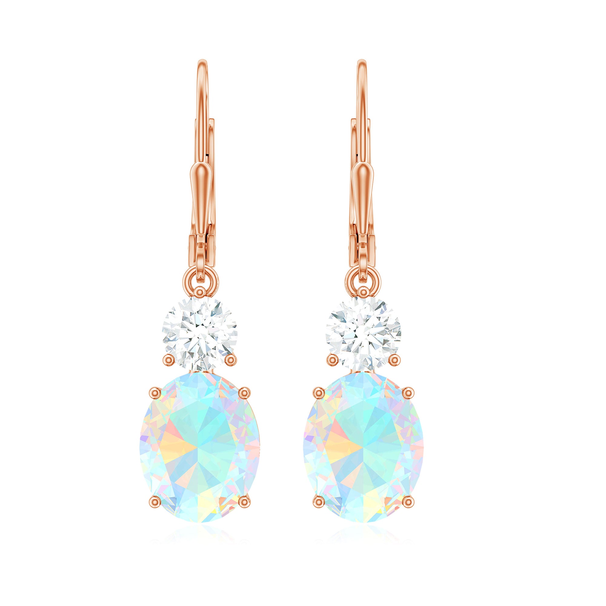 Certified Real 8X10mm Oval Ethiopian Opal Drop Earrings with Moissanite AAA - Rosec Jewels