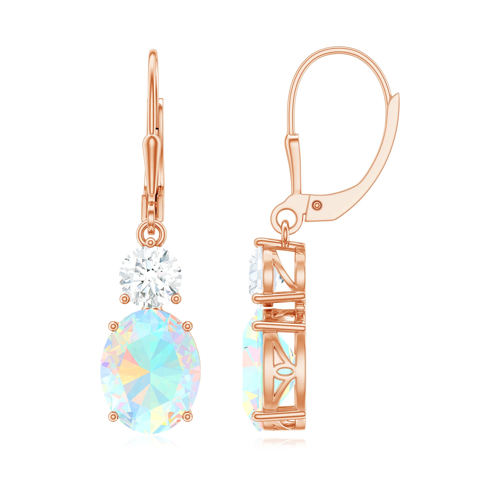 Certified Real 8X10mm Oval Ethiopian Opal Drop Earrings with Moissanite AAA - Rosec Jewels