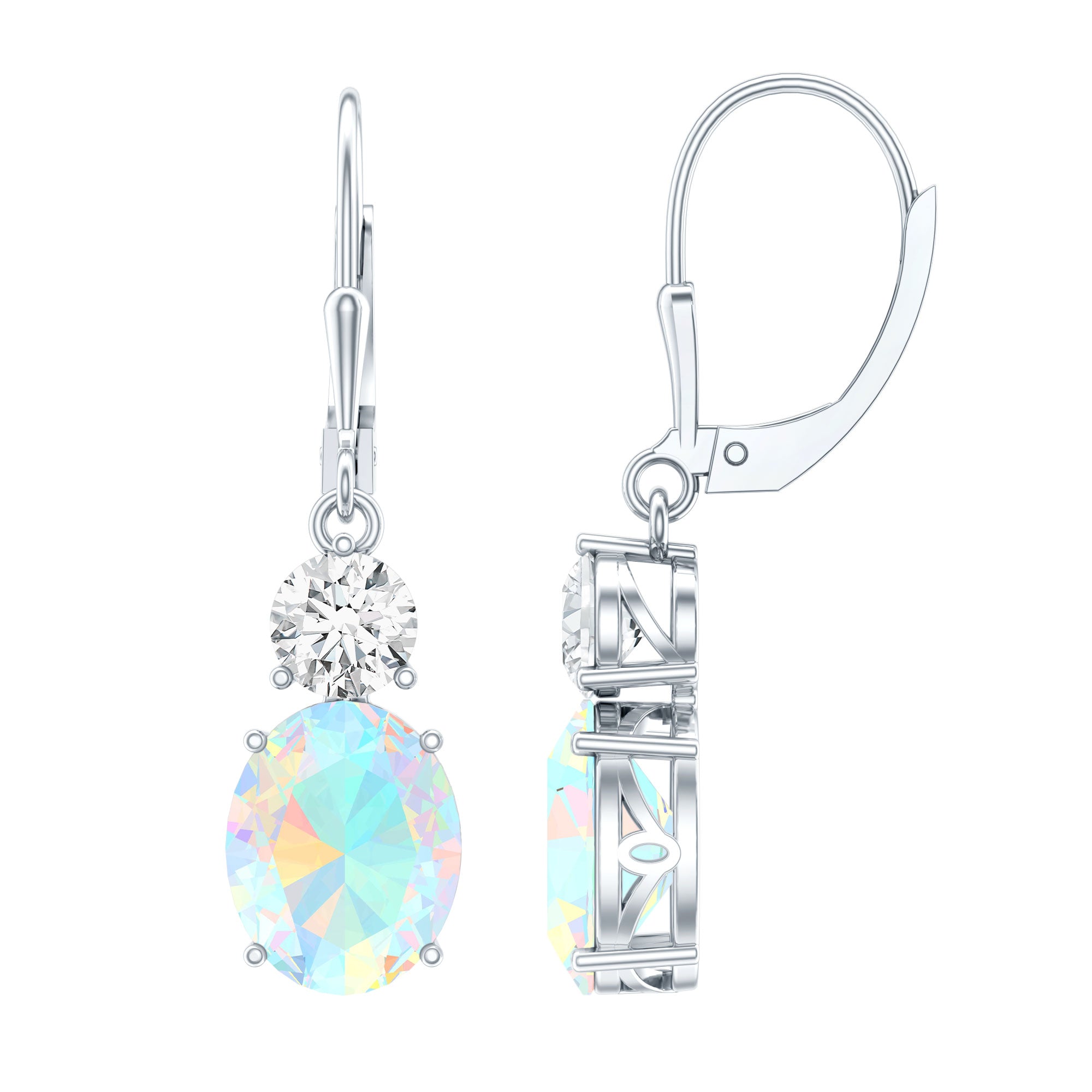 Certified Real 8X10mm Oval Ethiopian Opal Drop Earrings with Moissanite AAA - Rosec Jewels