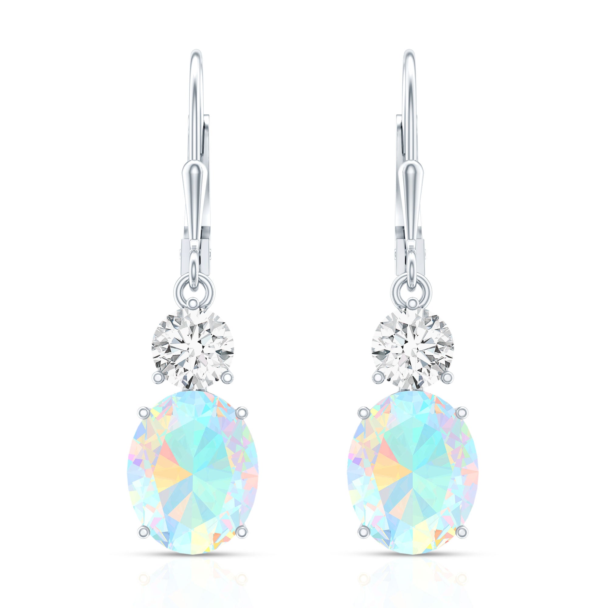 Certified Real 8X10mm Oval Ethiopian Opal Drop Earrings with Moissanite AAA - Rosec Jewels