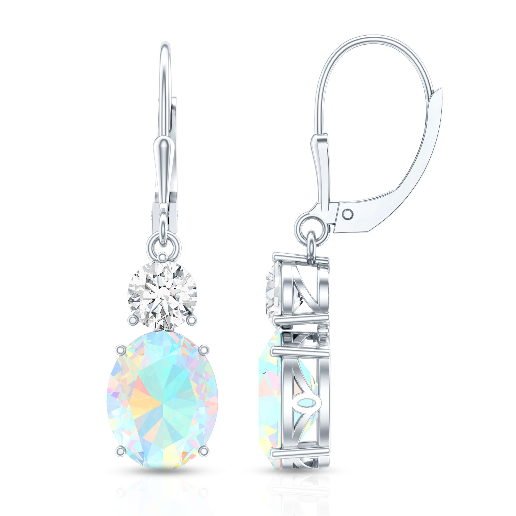Certified Real 8X10mm Oval Ethiopian Opal Drop Earrings with Moissanite AAA - Rosec Jewels