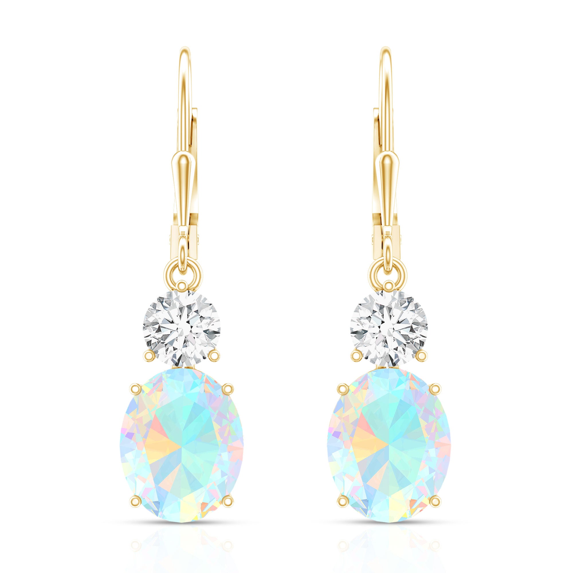 Certified Real 8X10mm Oval Ethiopian Opal Drop Earrings with Moissanite AAA - Rosec Jewels