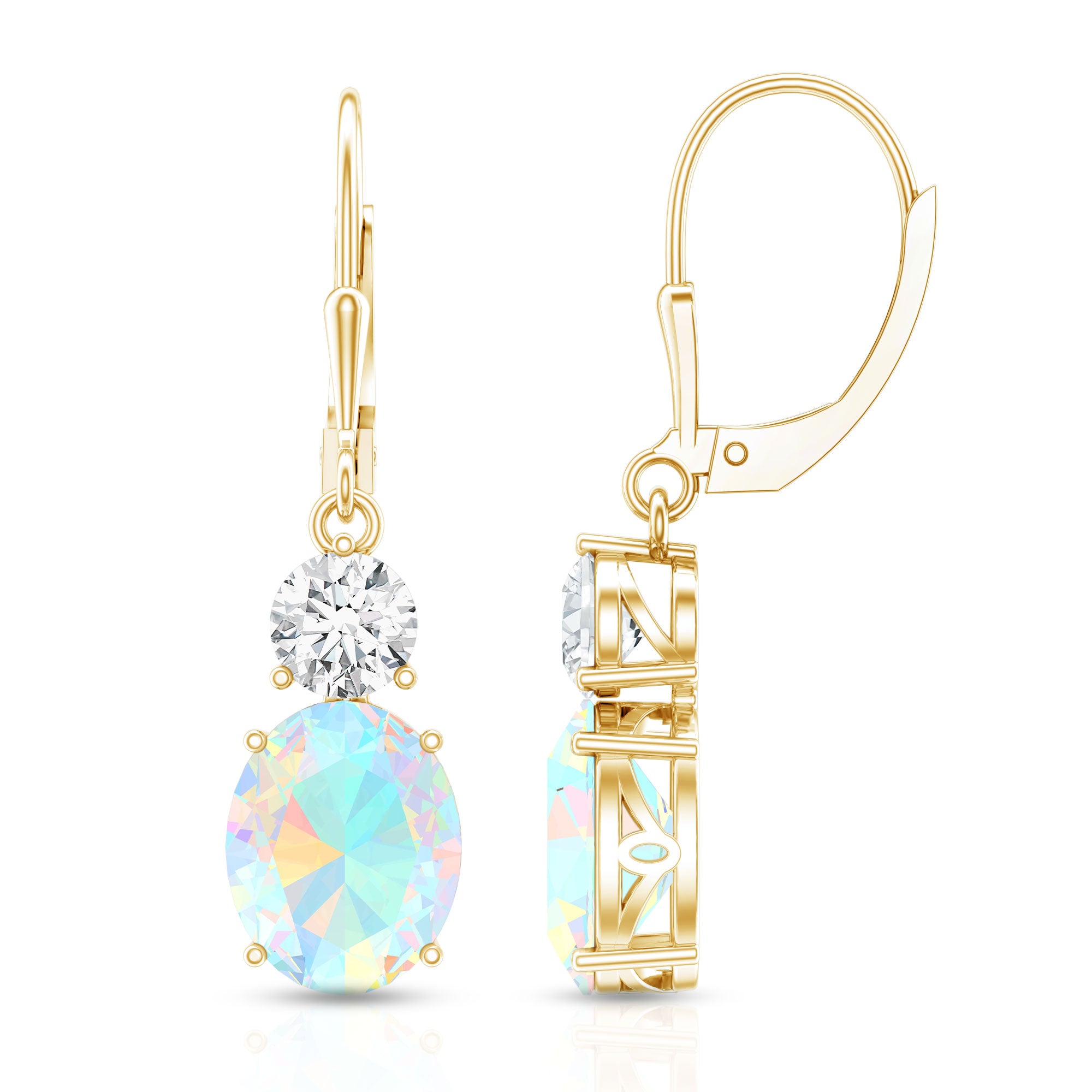 Certified Real 8X10mm Oval Ethiopian Opal Drop Earrings with Moissanite AAA - Rosec Jewels