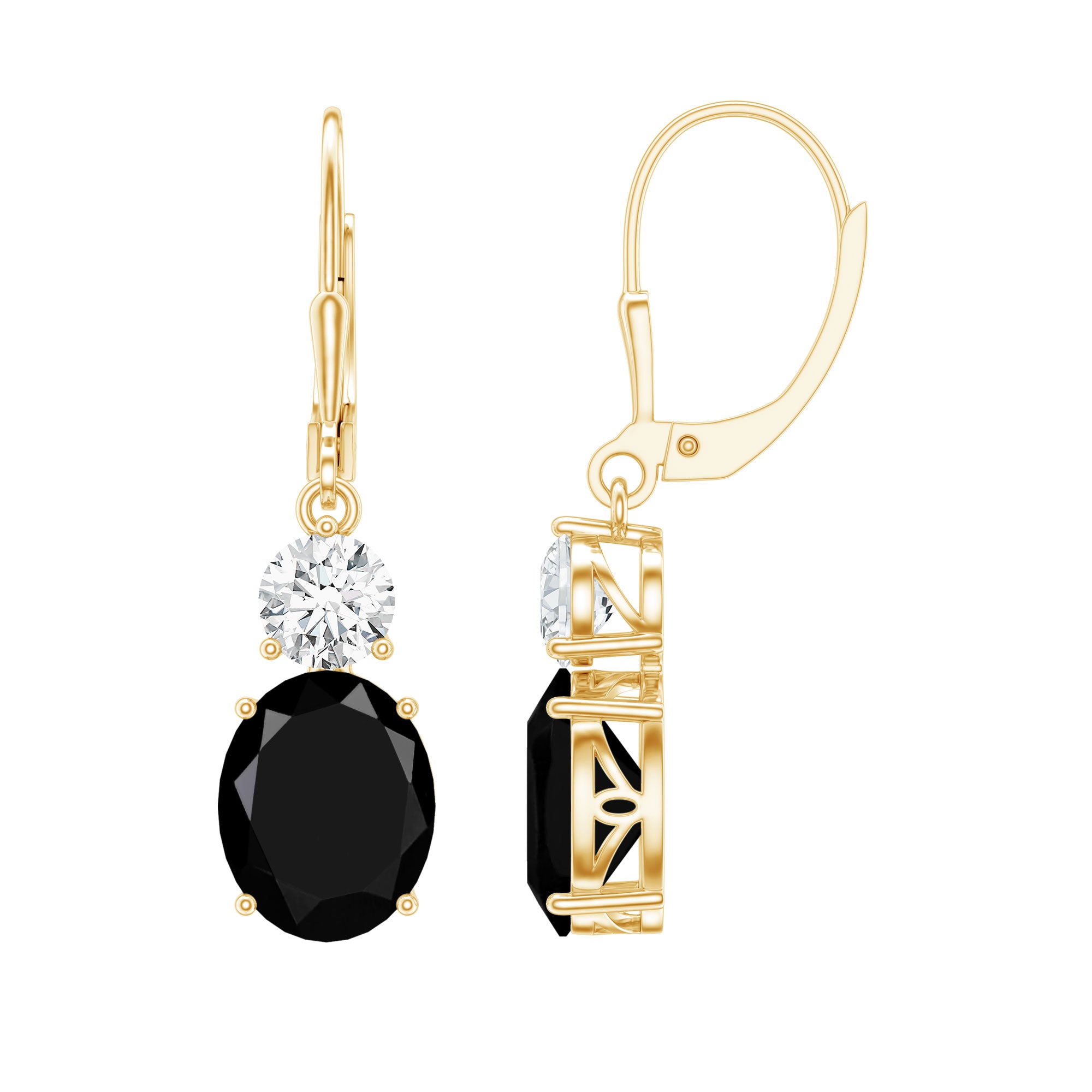 Natural 8X10mm Oval Black Onyx Drop Earrings with Lever Back AAA - Rosec Jewels
