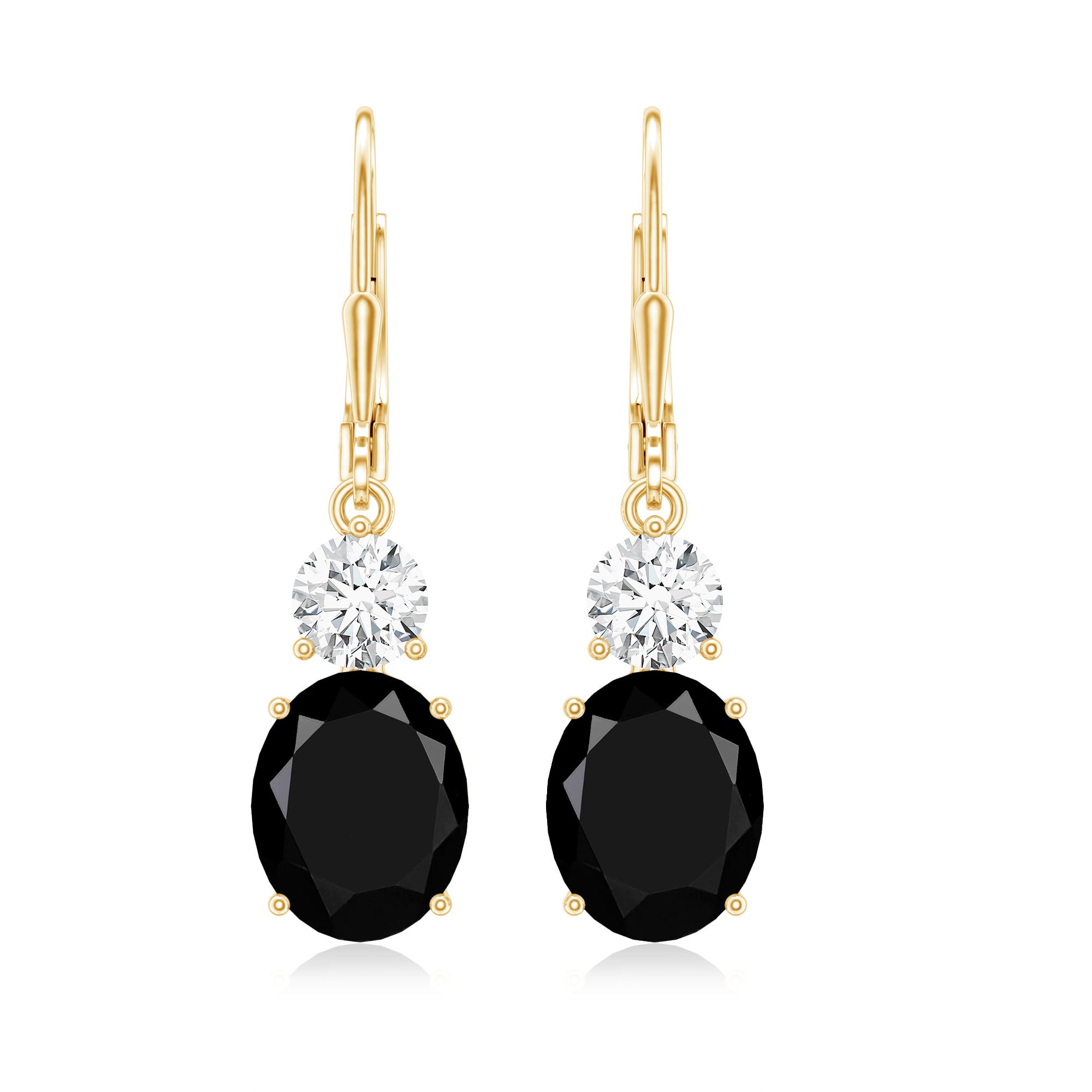 Natural 8X10mm Oval Black Onyx Drop Earrings with Lever Back AAA - Rosec Jewels