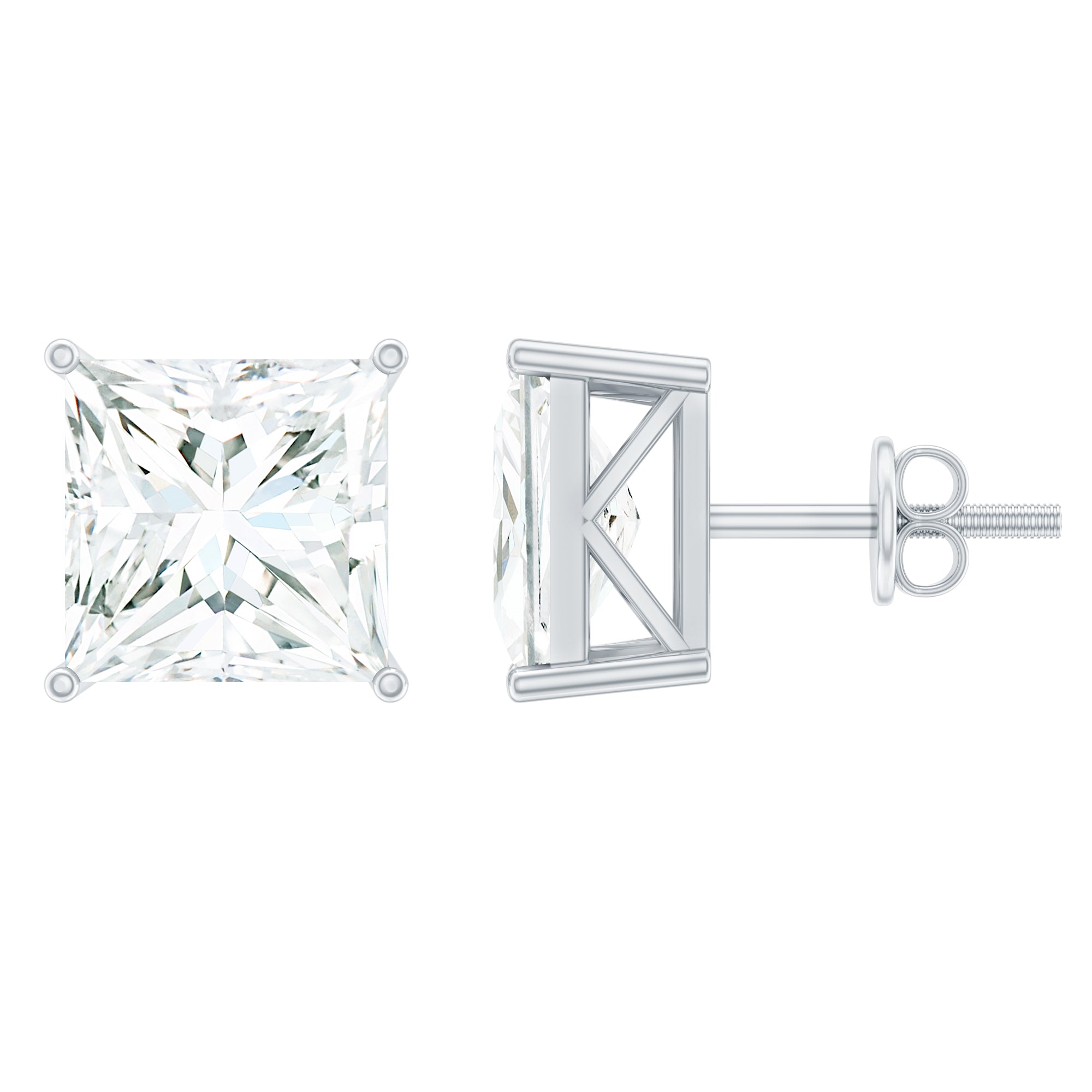 Princess Cut Cubic Zirconia Solitaire Stud Earrings in Silver
