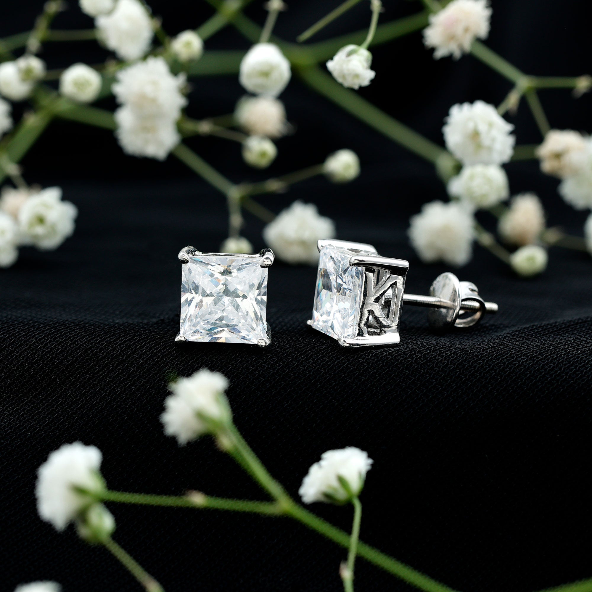 6 Carat Princess Cut Cubic Zirconia Solitaire Stud Earrings in Silver AAAAA 92.5 Sterling Silver - Rosec Jewels