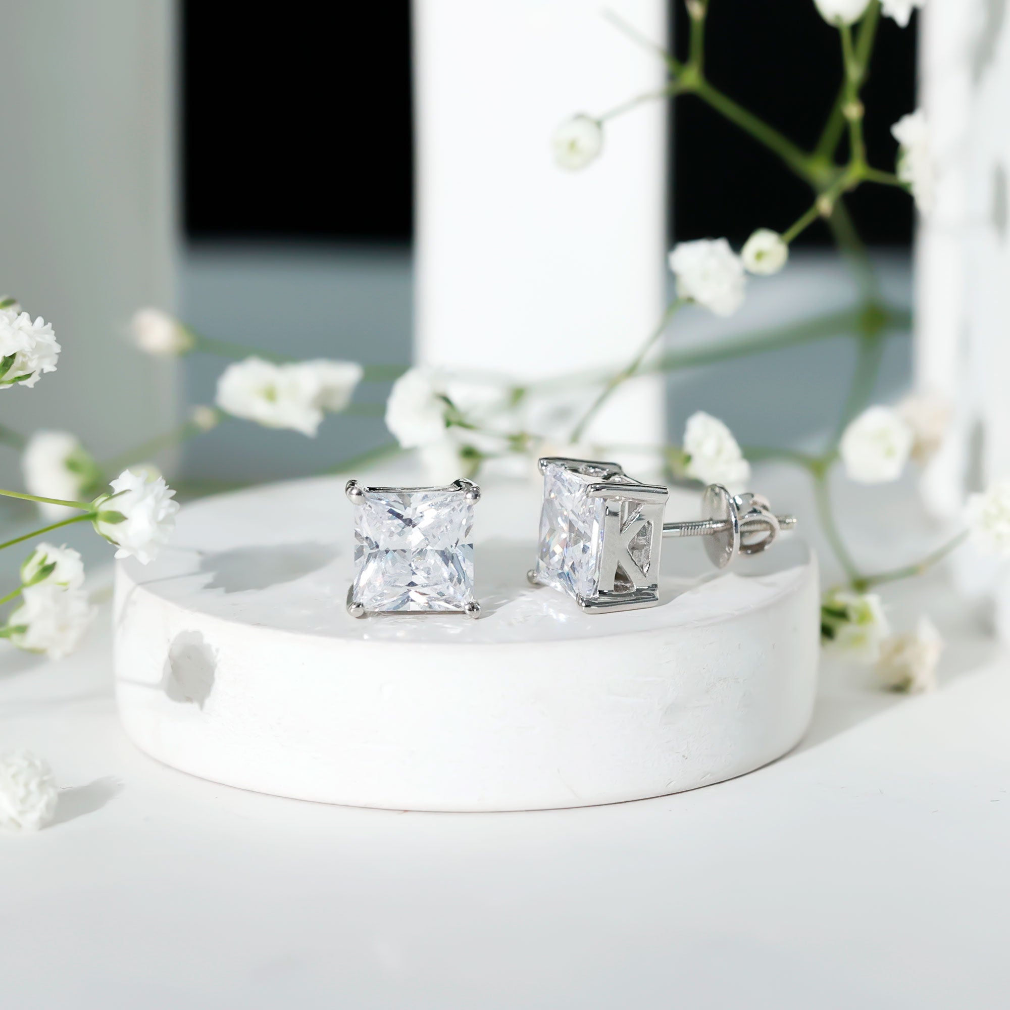 6 Carat Princess Cut Cubic Zirconia Solitaire Stud Earrings in Silver AAAAA 92.5 Sterling Silver - Rosec Jewels