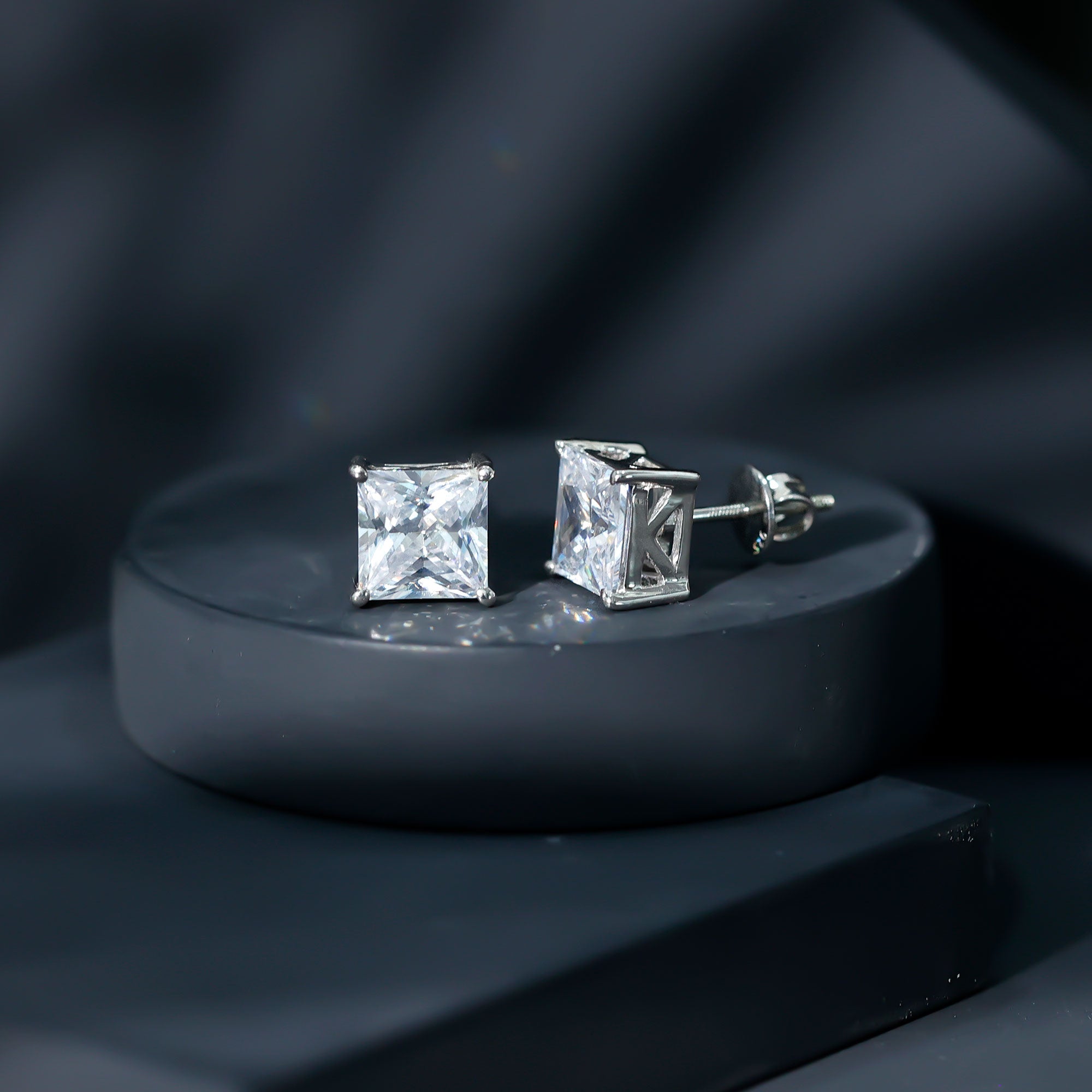 6 Carat Princess Cut Cubic Zirconia Solitaire Stud Earrings in Silver AAAAA 92.5 Sterling Silver - Rosec Jewels