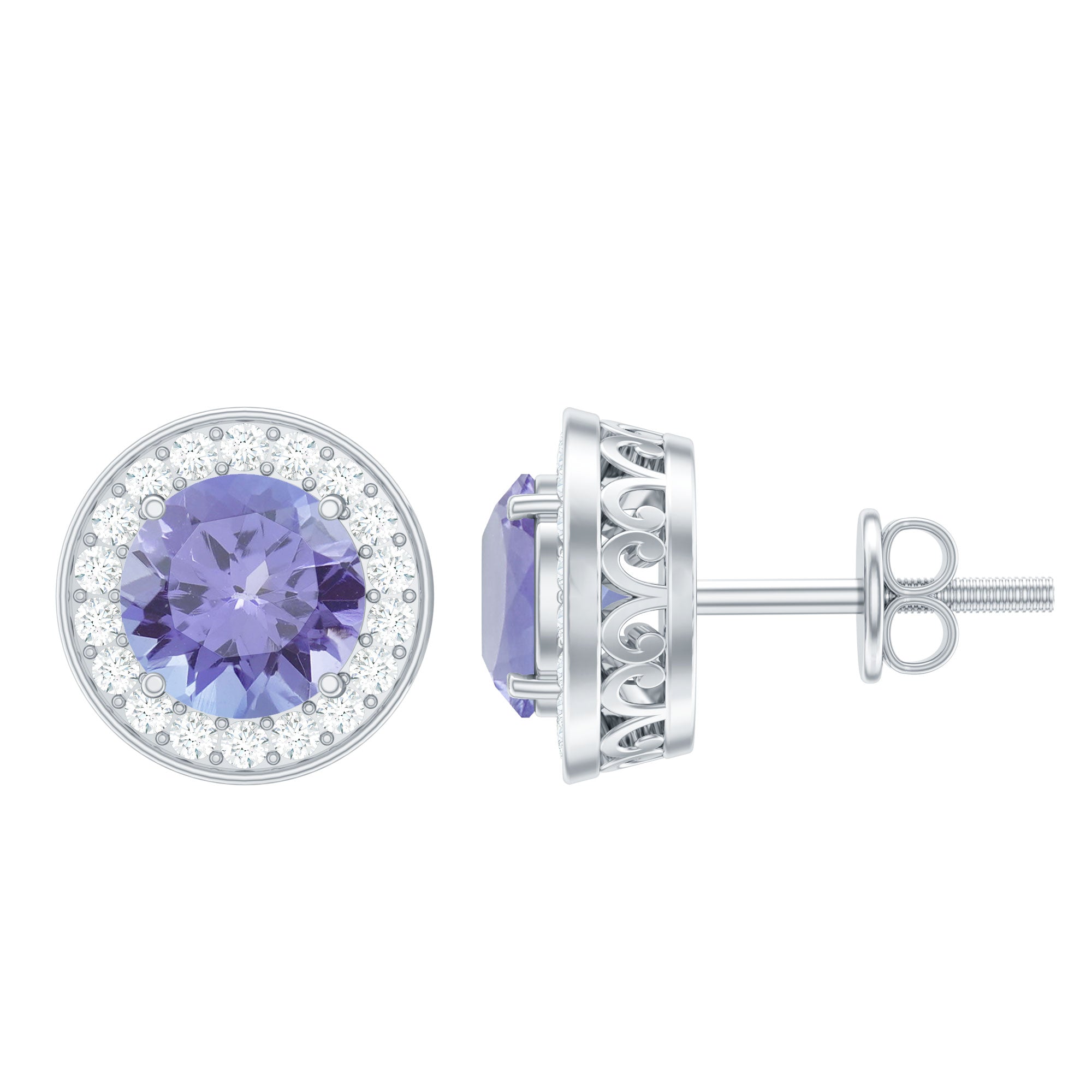 Rosec Jewels-Natural Tanzanite and Diamond Stud Earrings with Screw Back