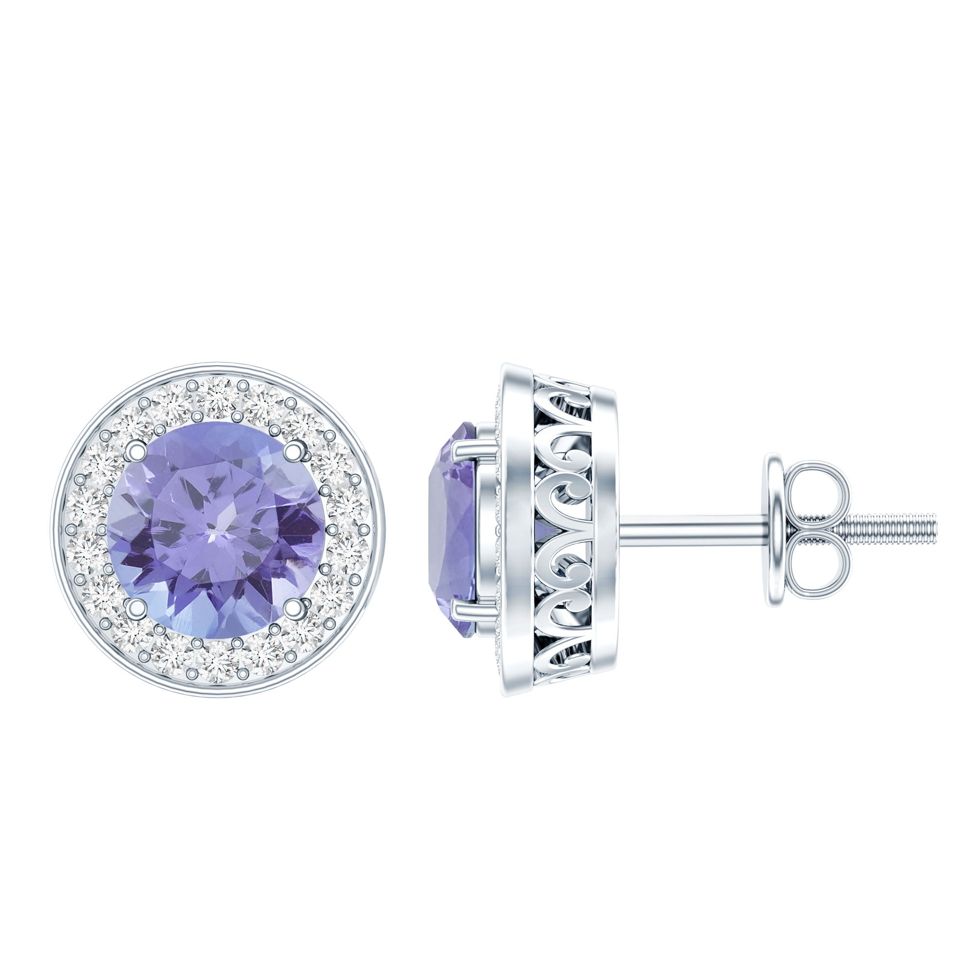 Natural 1.89 Carat Tanzanite and Diamond Stud Earrings For Women AAA 92.5 Sterling Silver - Rosec Jewels