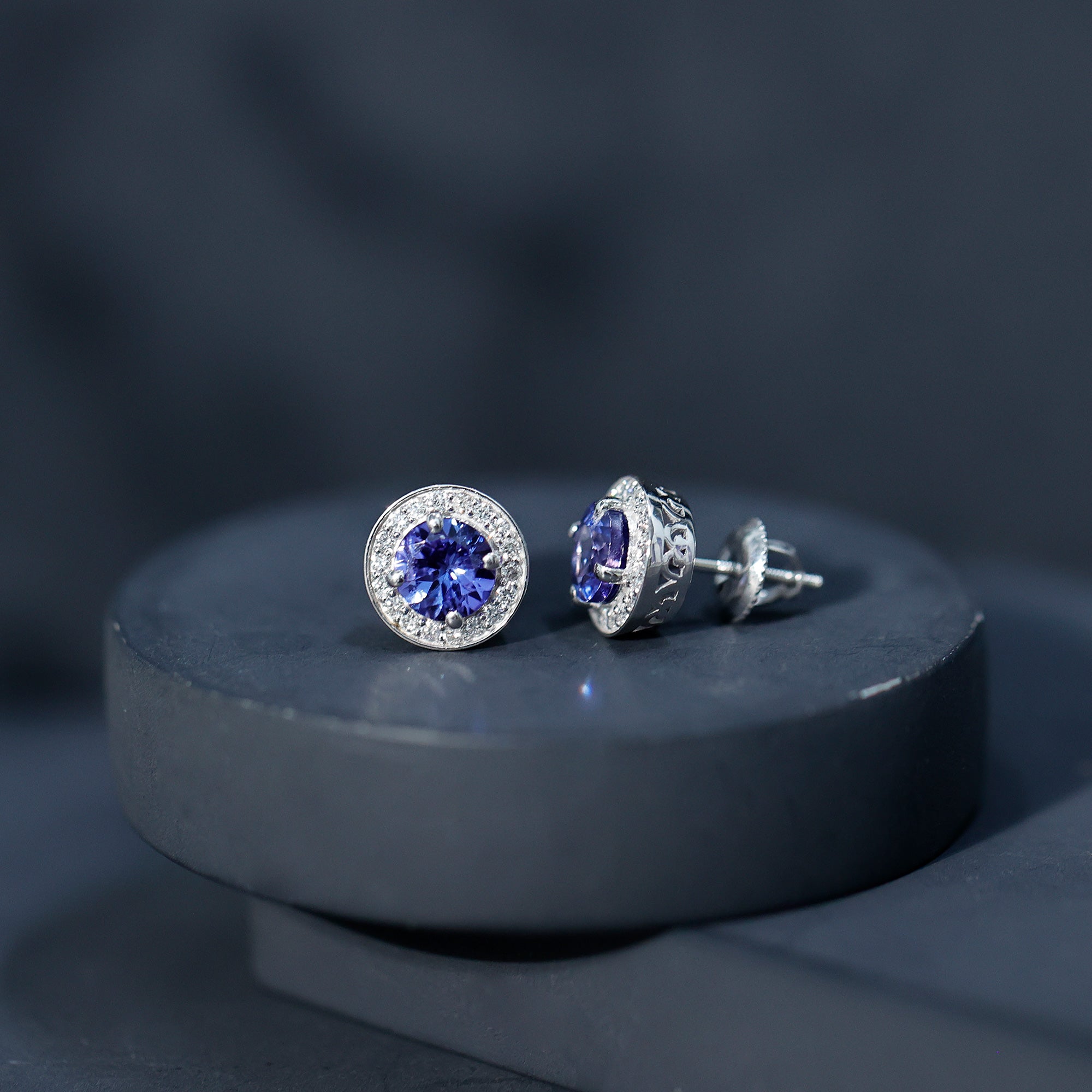 Natural 1.89 Carat Tanzanite and Diamond Stud Earrings For Women AAA 92.5 Sterling Silver - Rosec Jewels
