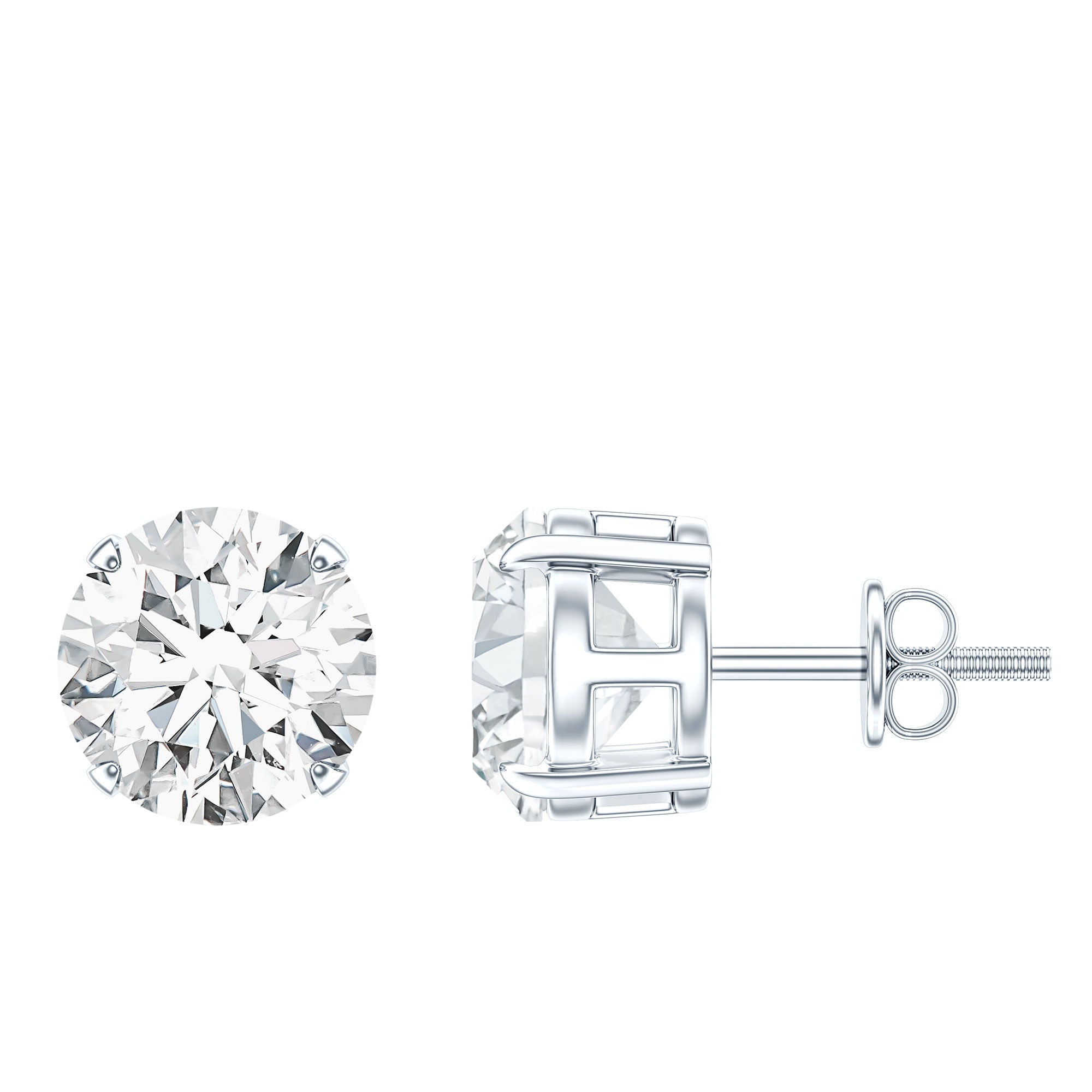 4 Carat Round Cubic Zirconia Stud Earrings in Silver AAAAA 92.5 Sterling Silver - Rosec Jewels