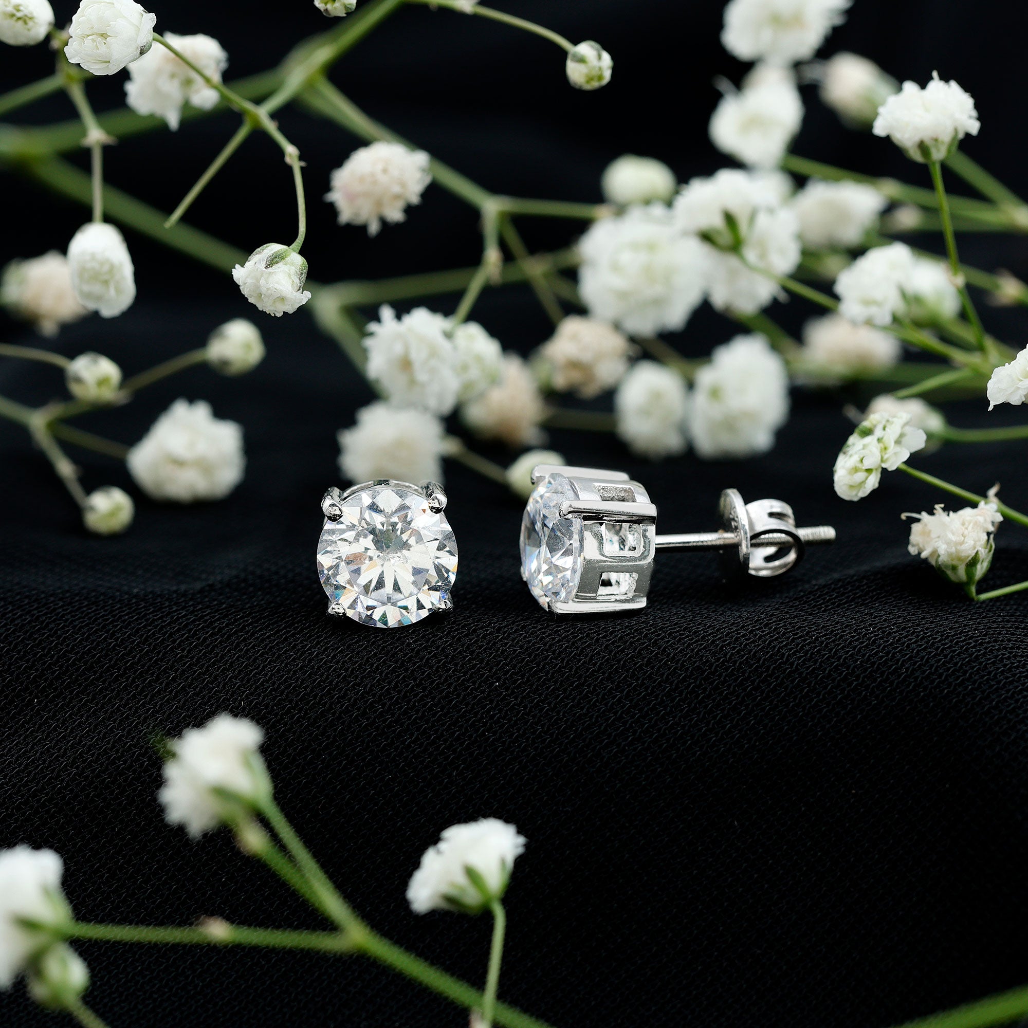 4 Carat Round Cubic Zirconia Stud Earrings in Silver AAAAA 92.5 Sterling Silver - Rosec Jewels