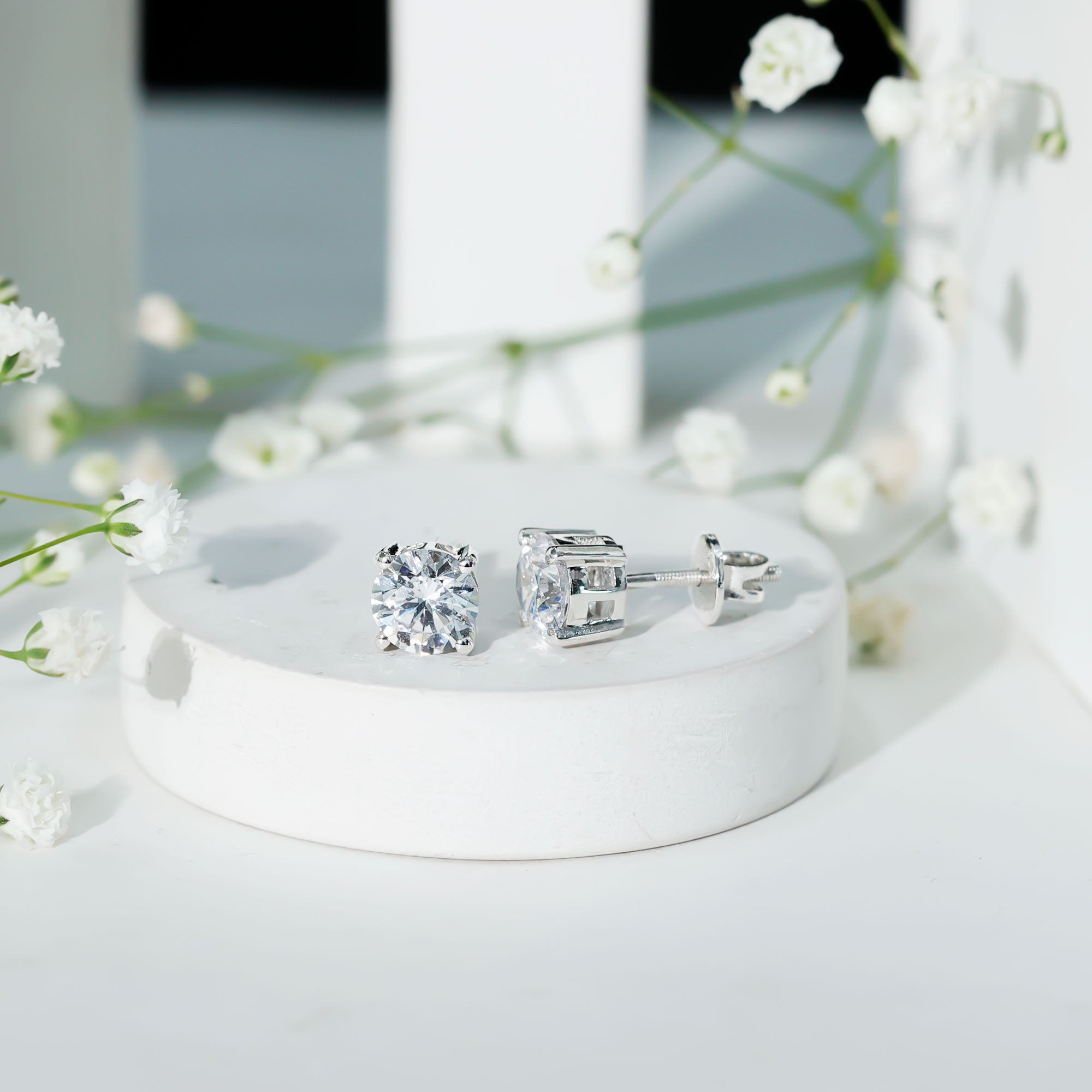 4 Carat Round Cubic Zirconia Stud Earrings in Silver AAAAA 92.5 Sterling Silver - Rosec Jewels