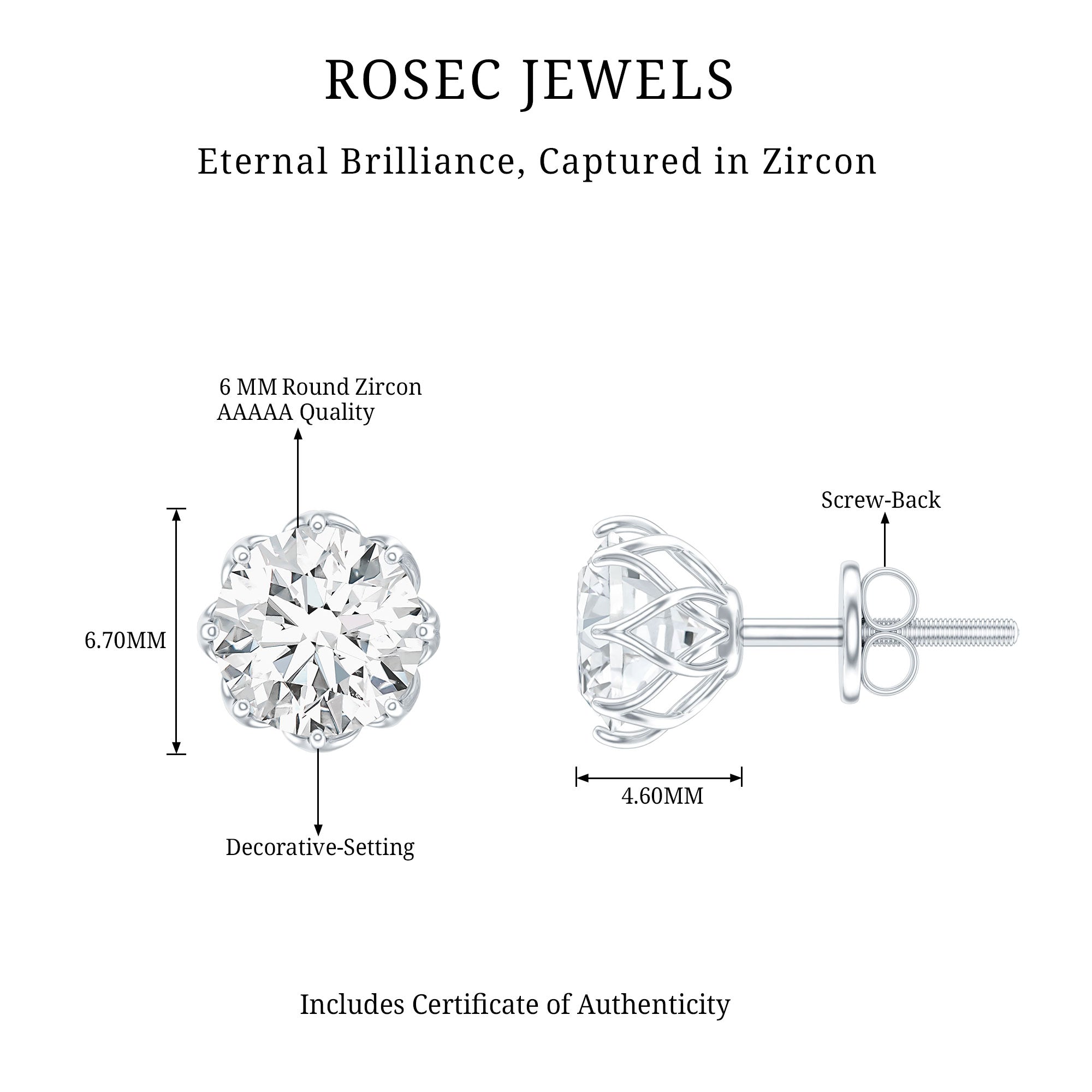 1.9 Carat Round Cut Cubic Zirconia Solitaire Stud Earrings in Silver AAAAA 92.5 Sterling Silver - Rosec Jewels