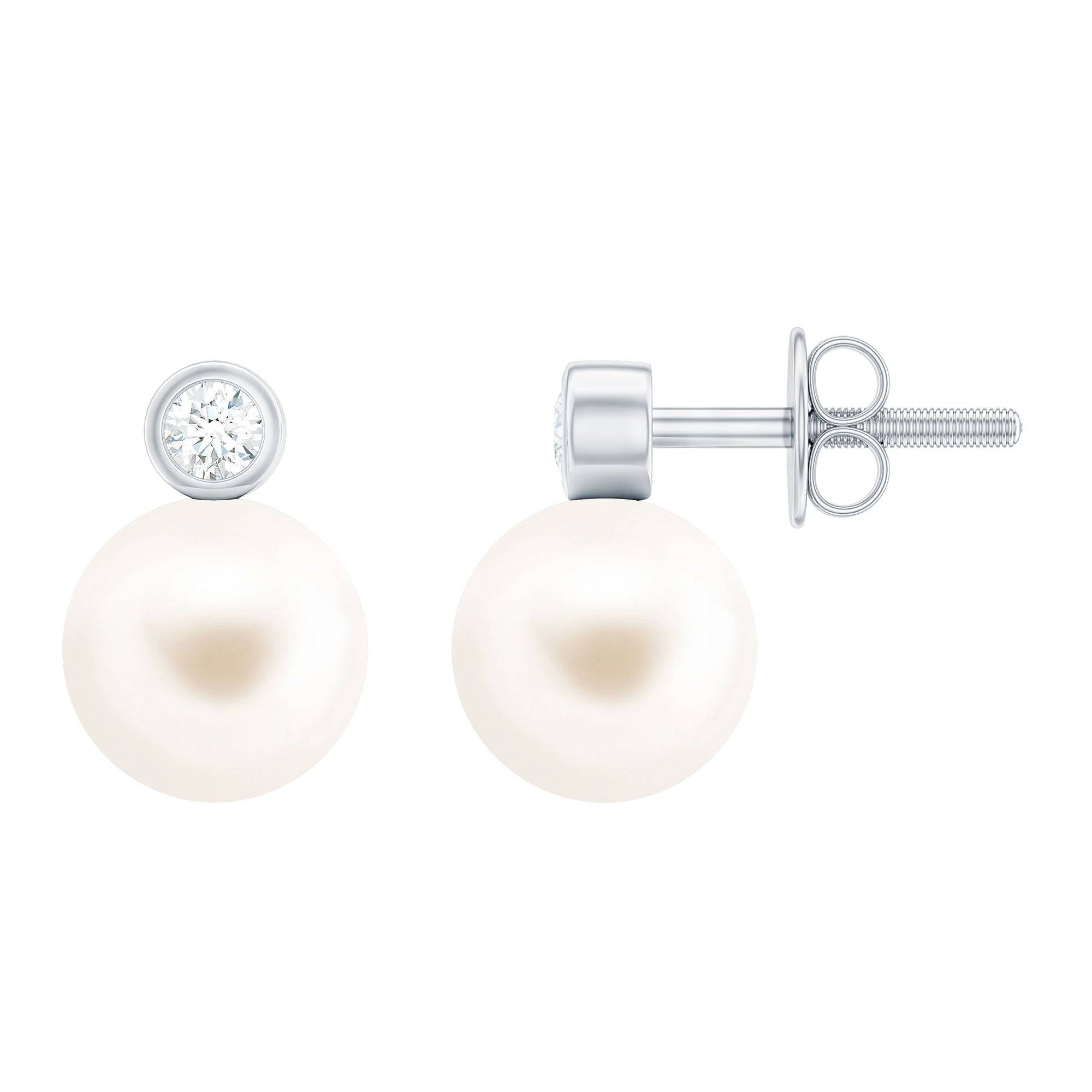 Elegant Freshwater Pearl Earrings with Diamond
