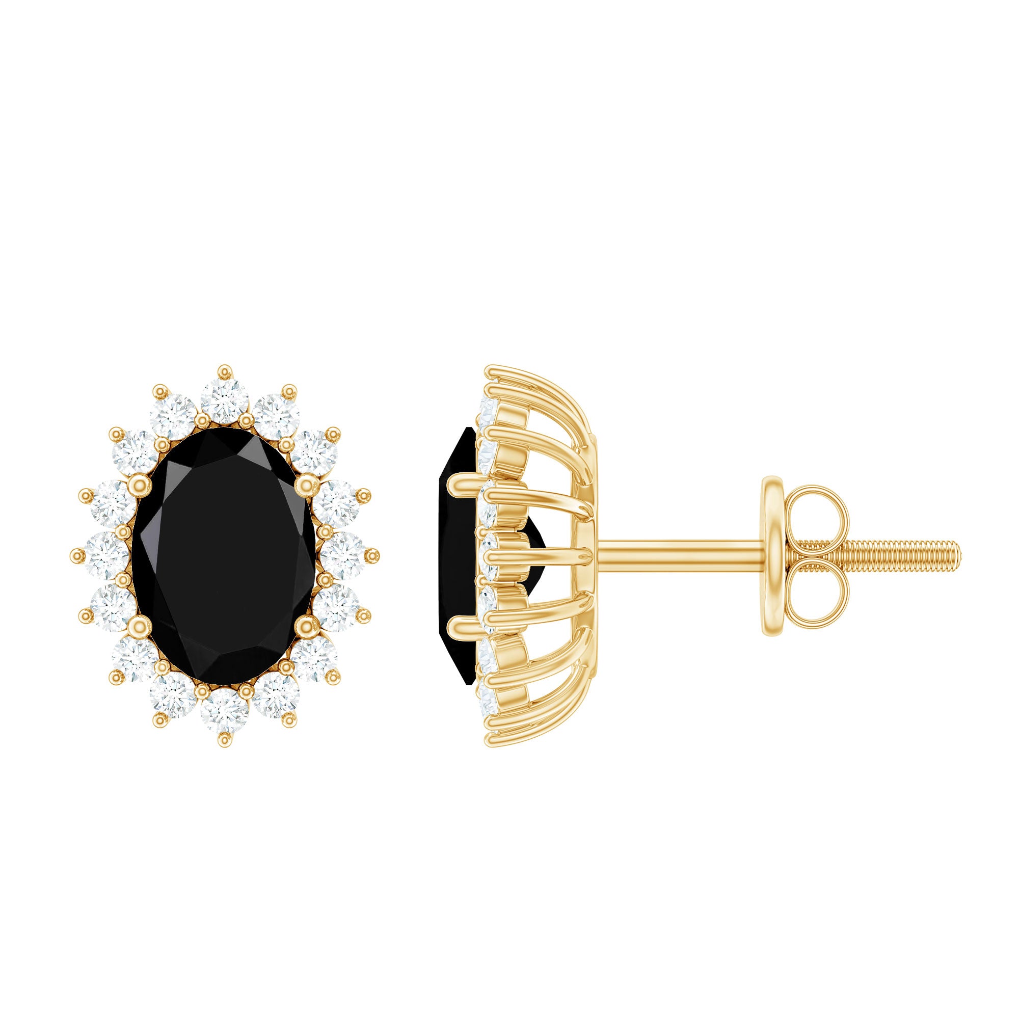 2 Carat Oval Shaped Black and White Diamond Stud Earrings in Yellow Gold Plated Silver AAA 14K Yellow Gold Plated Silver - Rosec Jewels