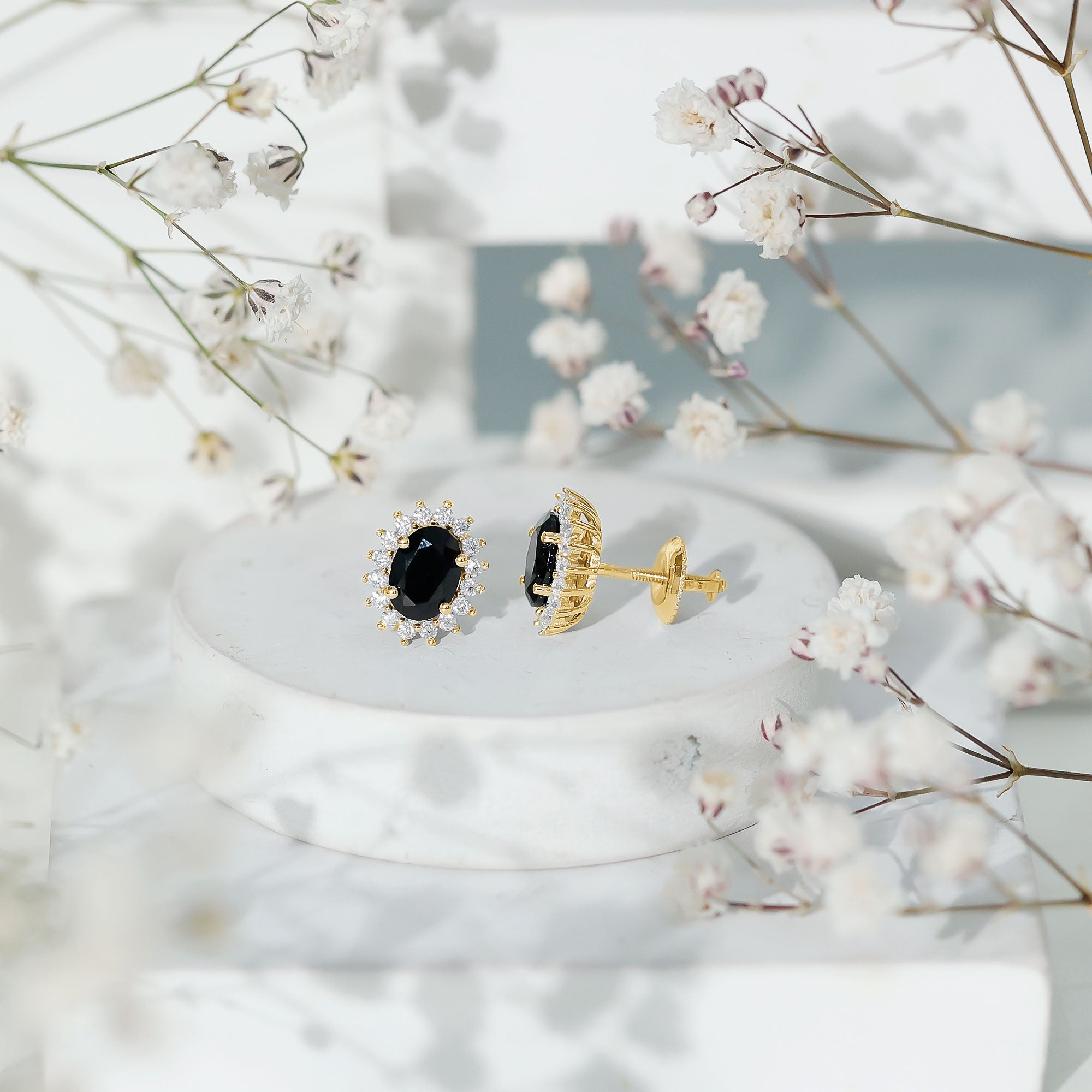 2 Carat Oval Shaped Black and White Diamond Stud Earrings in Yellow Gold Plated Silver AAA 14K Yellow Gold Plated Silver - Rosec Jewels