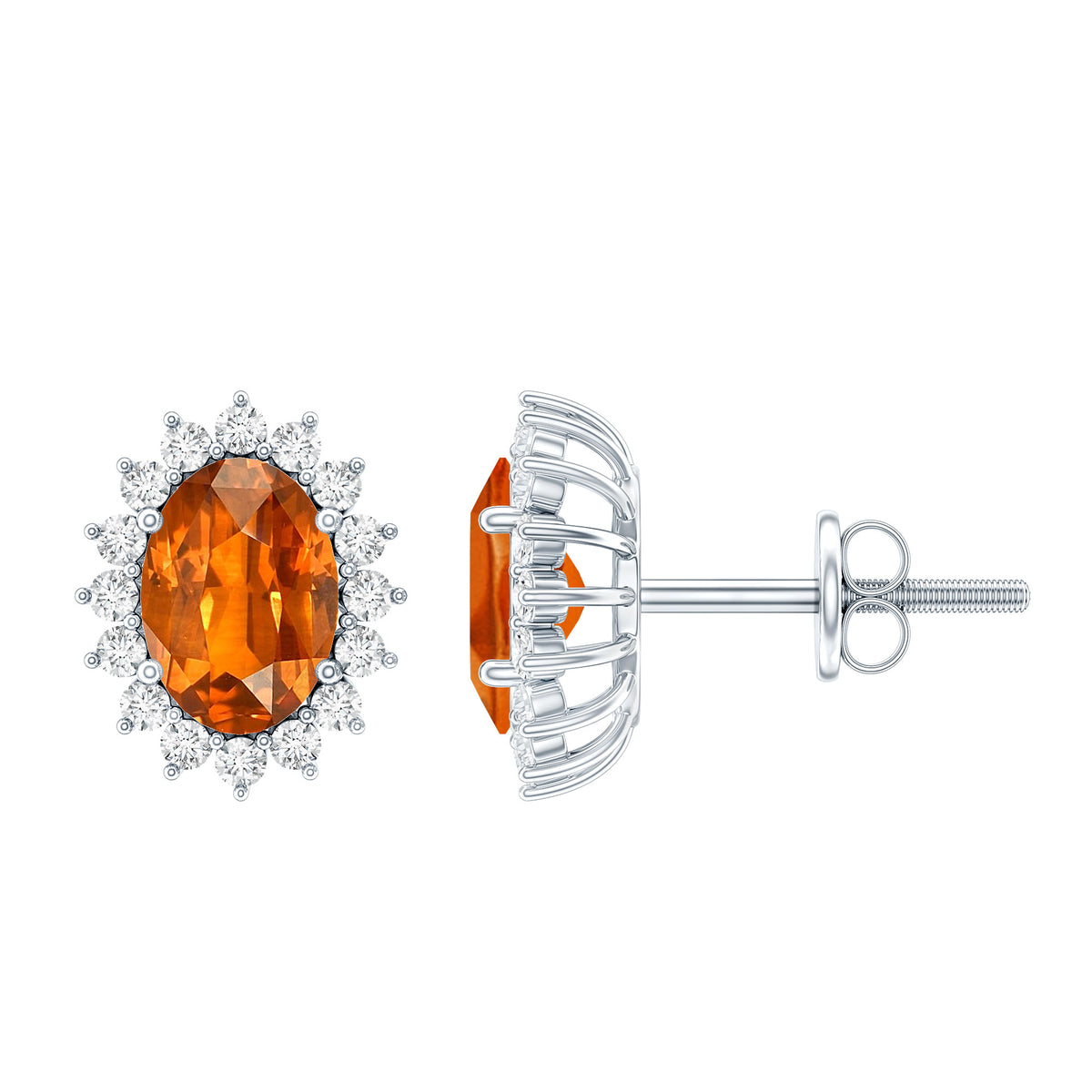 Sterling Silver Lab Created 2 Carat Orange Sapphire Stud Earrings For Women AAAA 92.5 Sterling Silver - Rosec Jewels