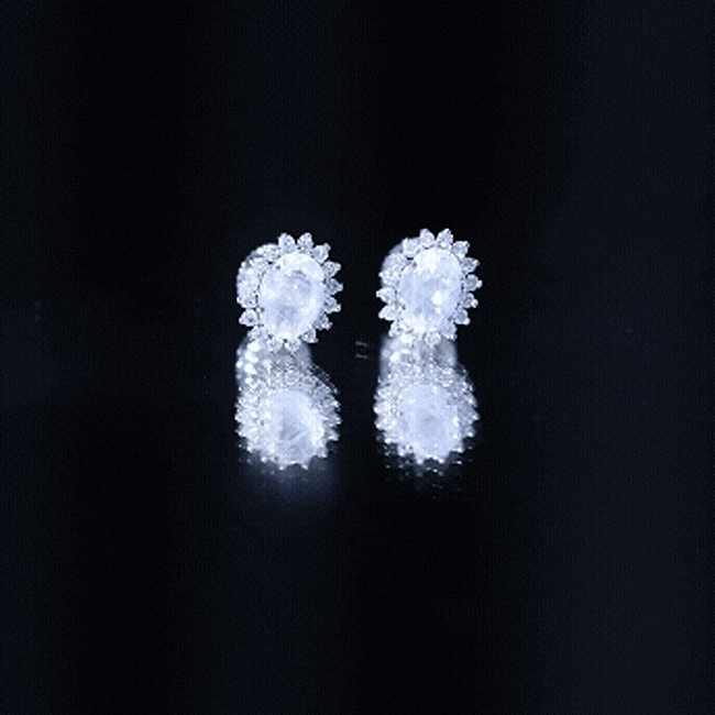 Genuine 2 Carat Moonstone and Diamond Halo Stud Earrings AAA 92.5 Sterling Silver - Rosec Jewels