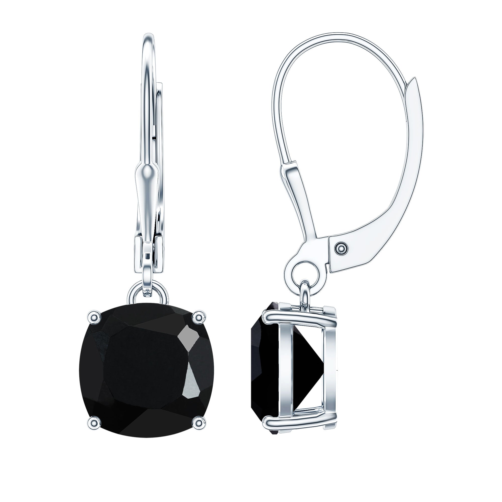 Black Onyx Solitaire Drop Lever Back Earrings AAA - Rosec Jewels