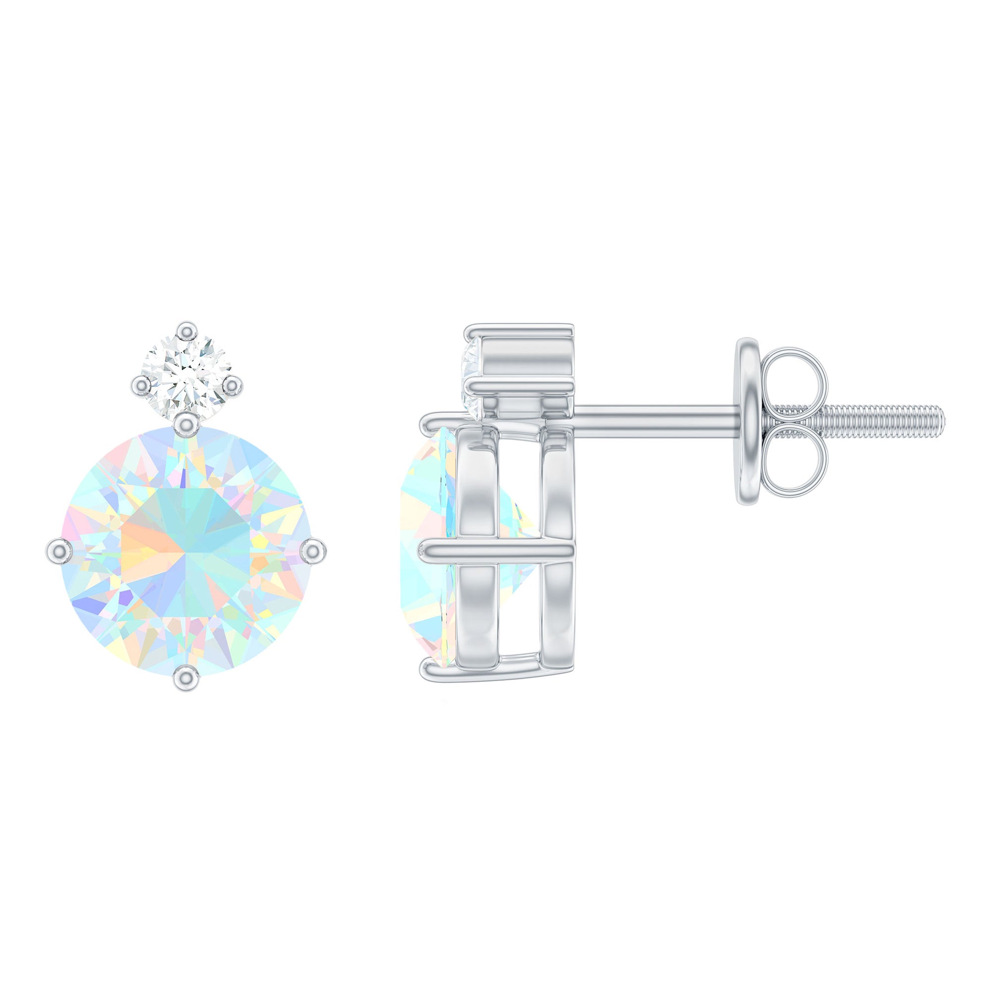 Ethiopian Opal Diamond Solitaire Stud Earrings AAA - Rosec Jewels