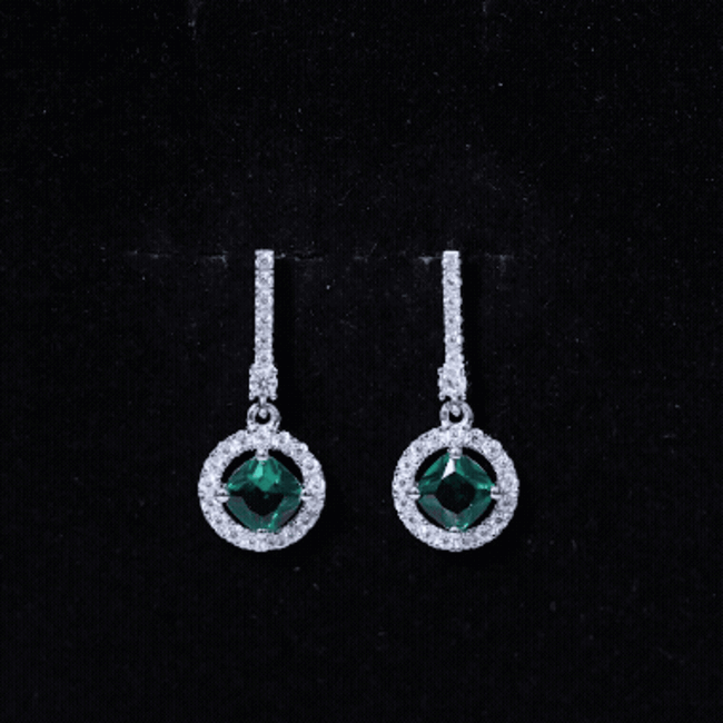 1.8 Carat Lab Grown Emerald Drop Earrings with Moissanite AAAA 92.5 Sterling Silver - Rosec Jewels