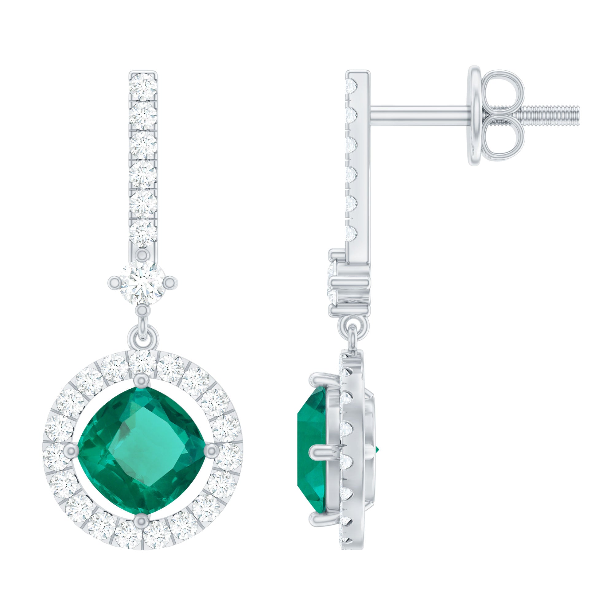 1.8 Carat Lab Grown Emerald Drop Earrings with Moissanite AAAA 92.5 Sterling Silver - Rosec Jewels