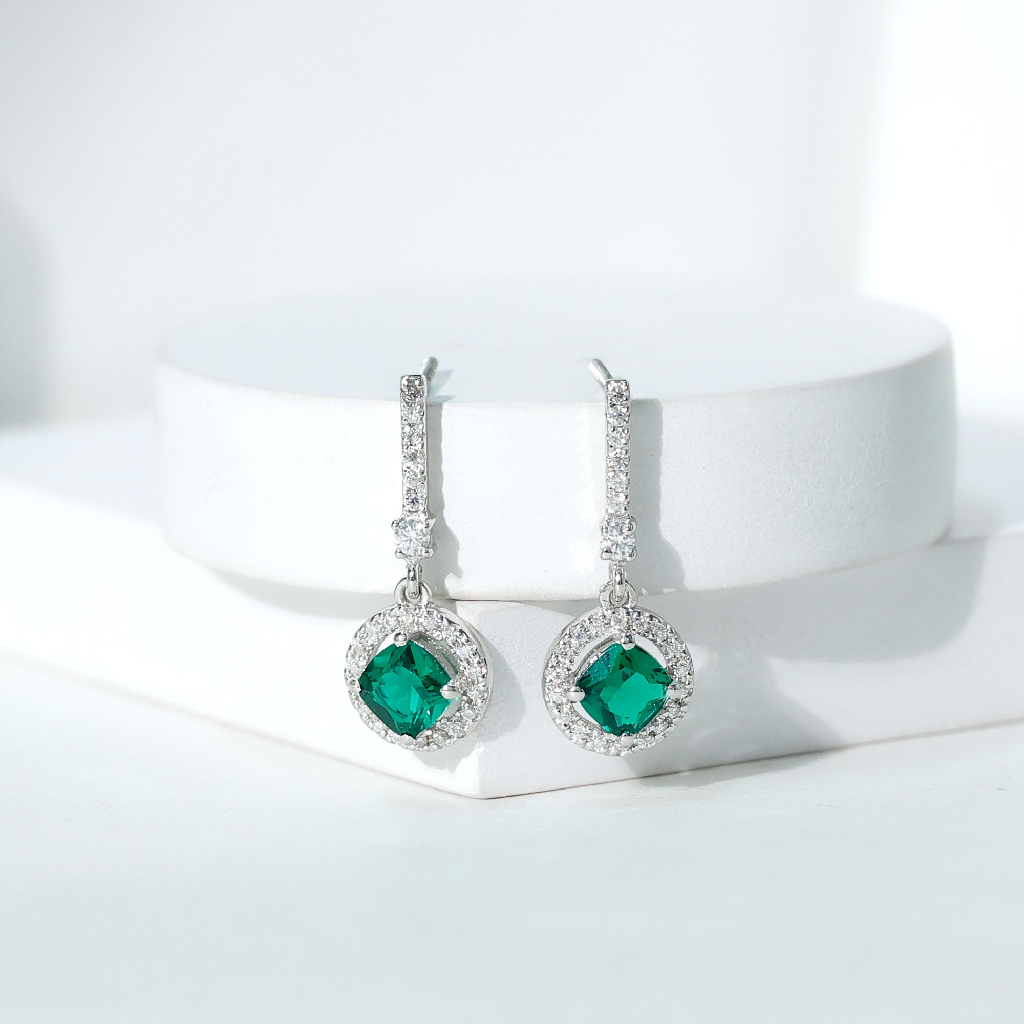1.8 Carat Lab Grown Emerald Drop Earrings with Moissanite AAAA 92.5 Sterling Silver - Rosec Jewels