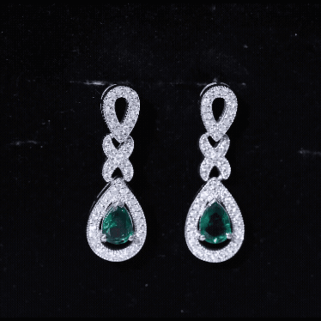 Silver Lab Grown Emerald Wedding Dangle Earrings With Certificate AAAA 92.5 Sterling Silver - Rosec Jewels
